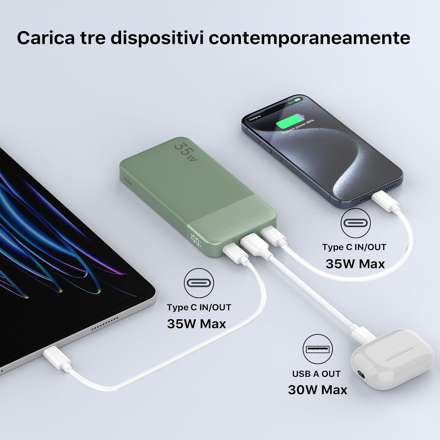 Thumbnail 3 de NOBIS Power Bank 35W portatile da 10.000 mAh con doppia ricarica rapida (USB-C & USB-A) e display digitale