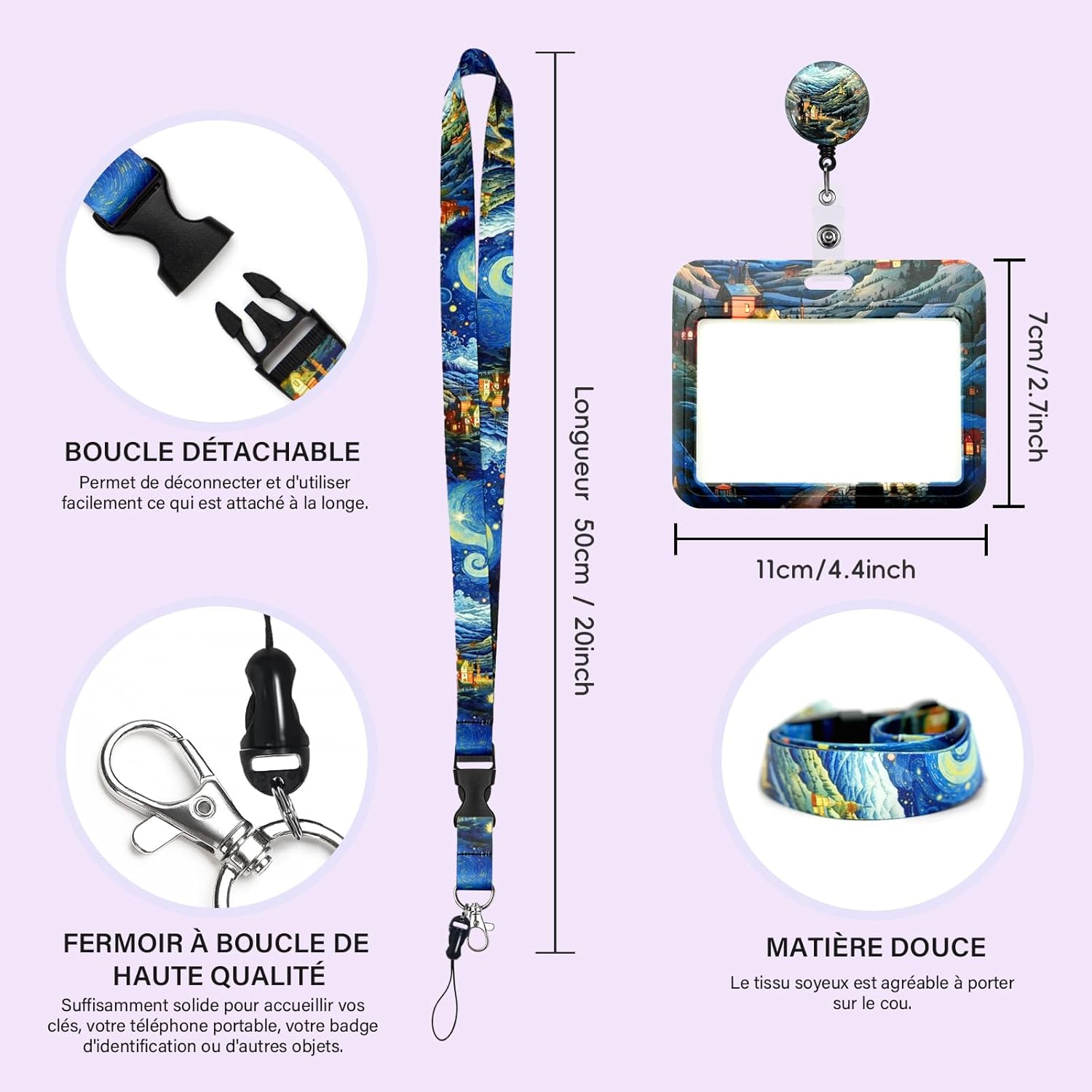 Detalle 2 de Porte-Badge personnalisé avec tour de cou, enrouleur et porte-cartes (strapp à clip à mousqueton pivotant)