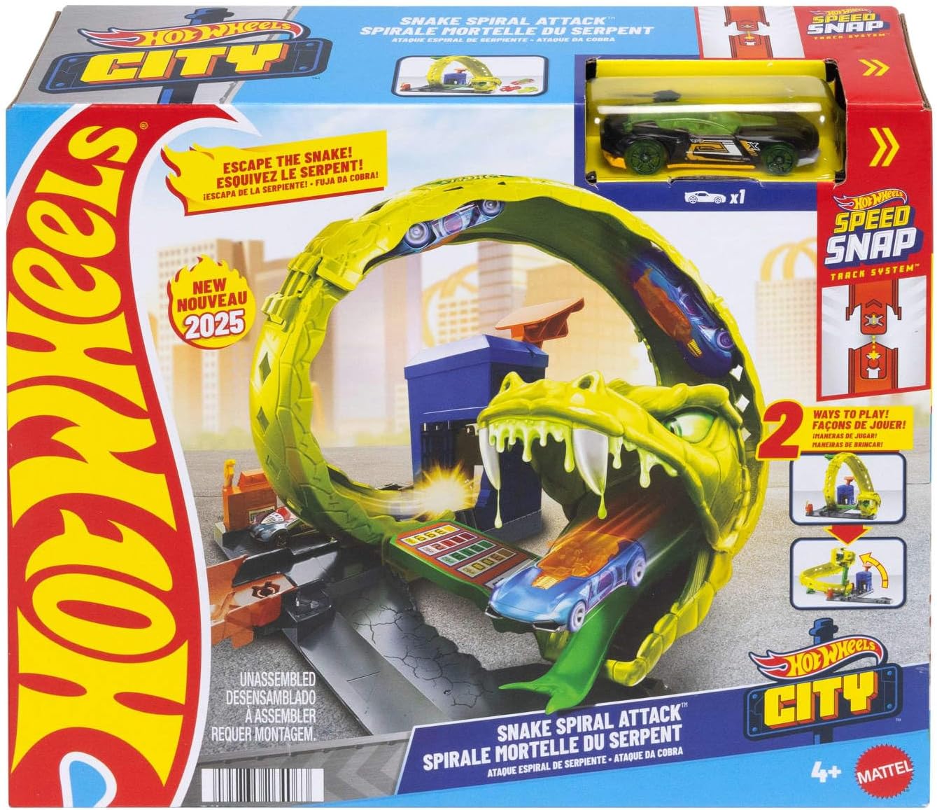 Detalle 2 de Hot Wheels JBM63 Snake Gas Station Playset with 1:64 Car and Corkscrew Loop