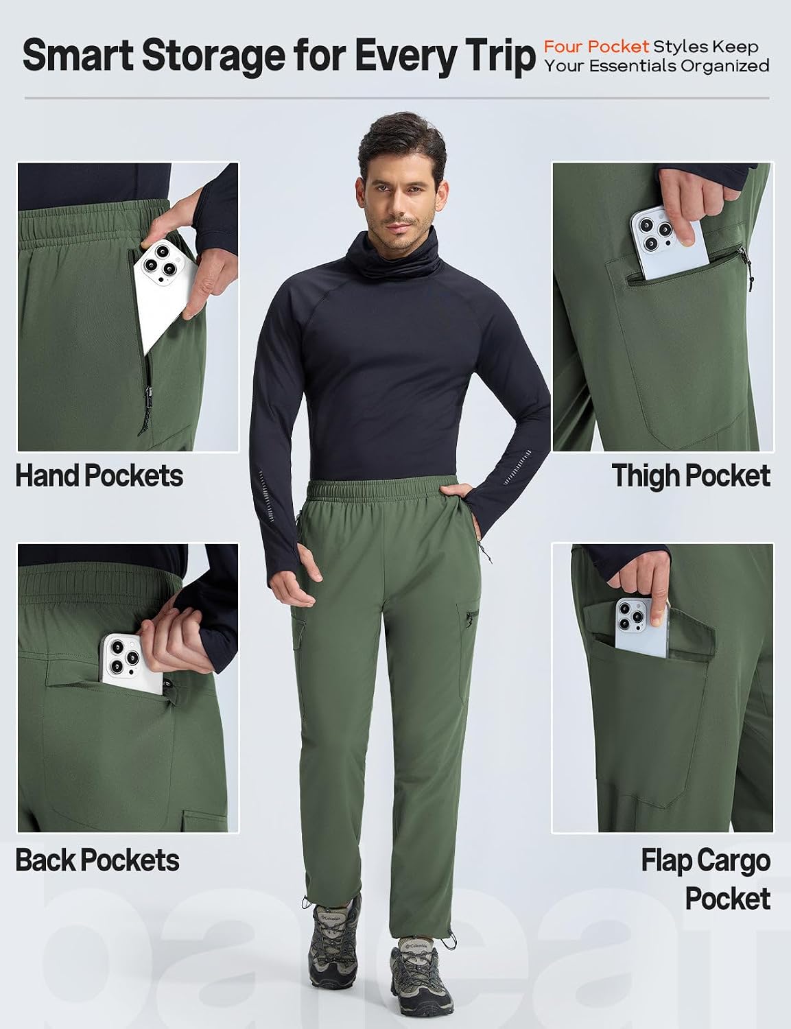 Detalle de Baleaf Men's Hiking Pants, Fleece-Lined