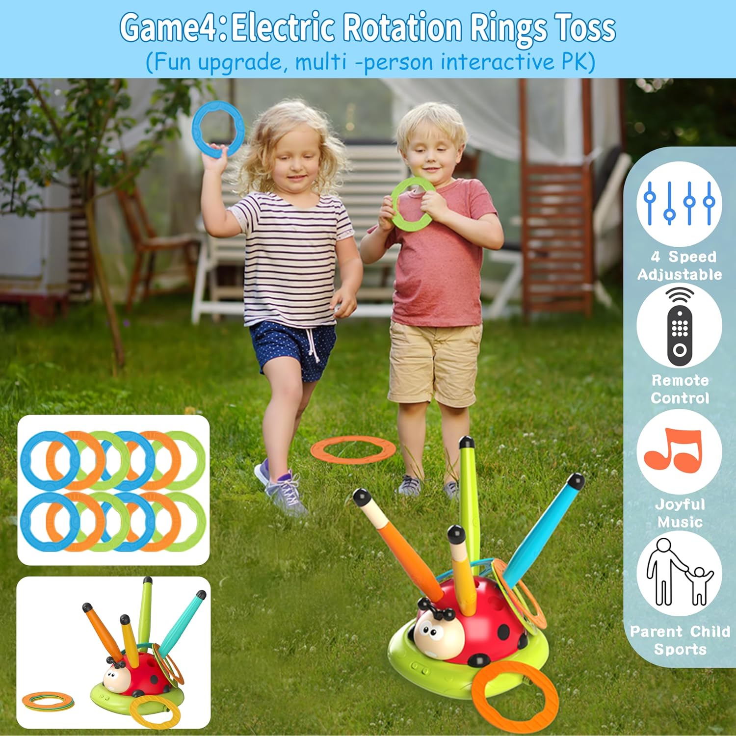 Detalle de 4 in 1 Musical Jump, Toss Ring Game & Rocket Launcher for Kids (Ages 4-8) with Remote