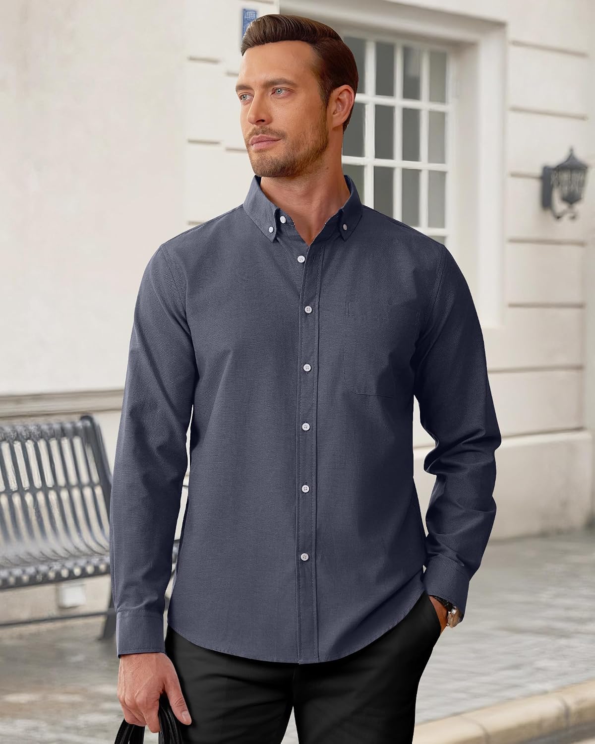 Detalle de J.VER Oxford Herrenhemd mit Tasche, 100% Baumwolle