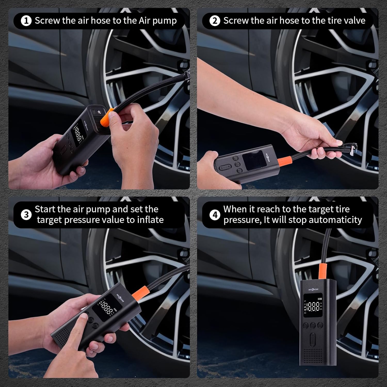 Detalle de Compresseur à Air Portatif 6000mAh – Gonfleur sans Fil 150 PSI pour voiture, moto et pneus, LED et affichage LCD