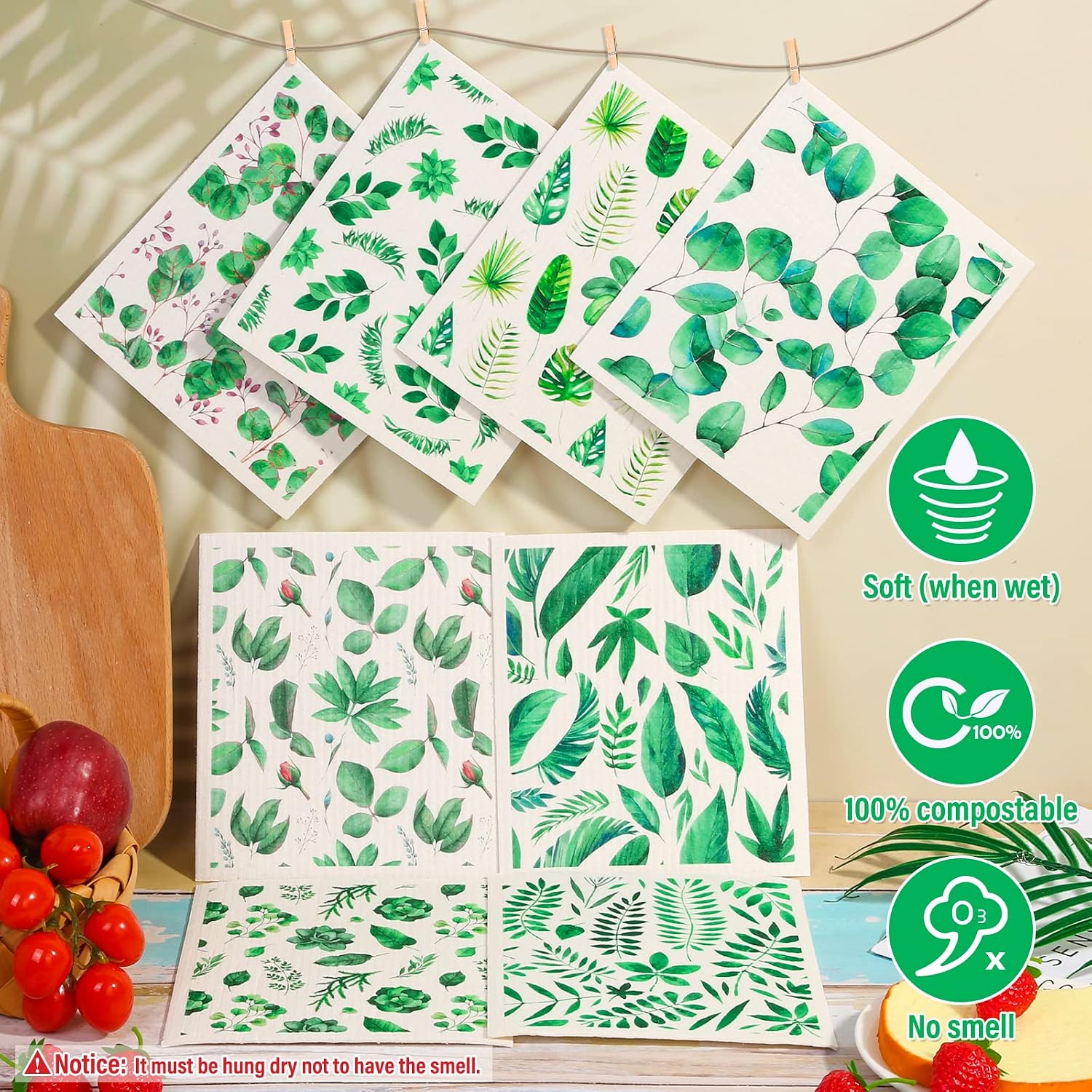 Detalle de Lucomb Sedish dish cloth Swedish Dishcloths, 8-Pack Cotton and Wood Pulp