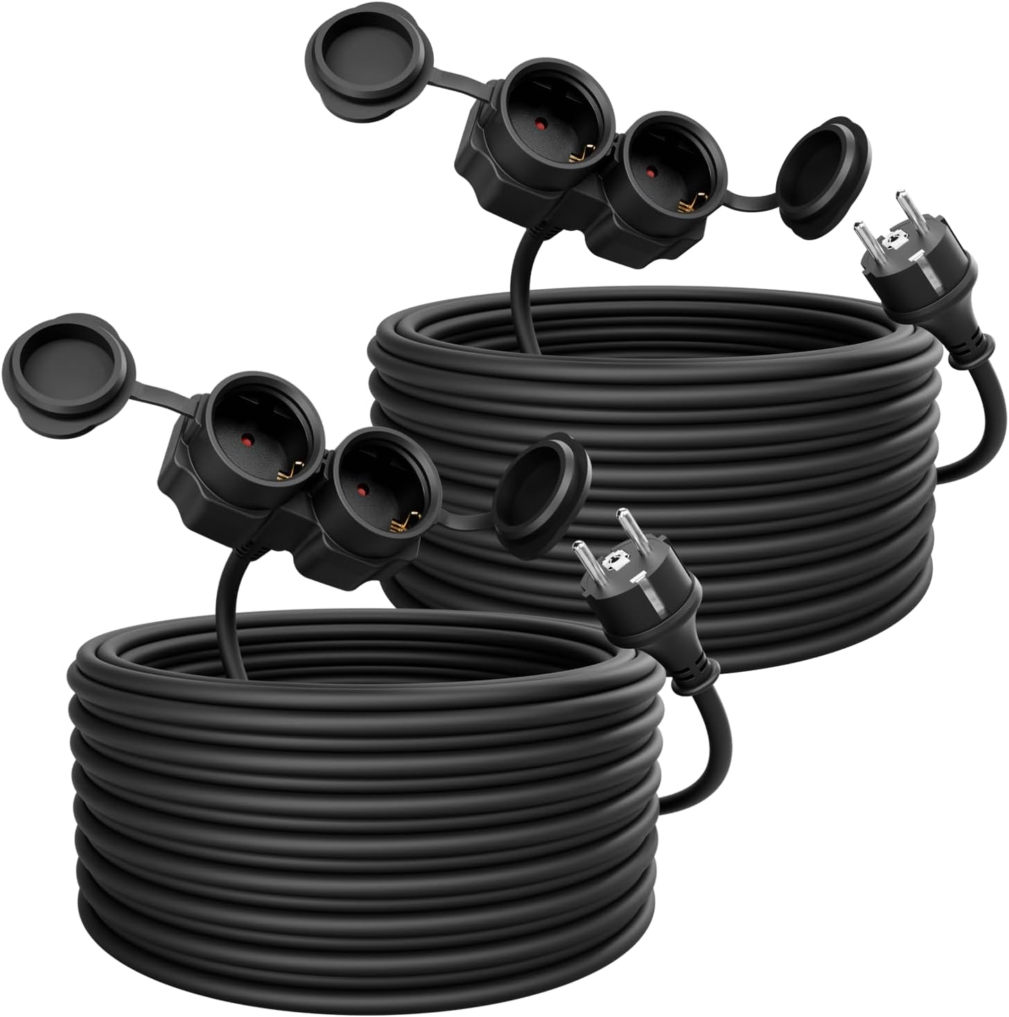 Greate 2x Prolunga elettrica da 20 m con 2 prese IP44 – Spina Shuko 3500W