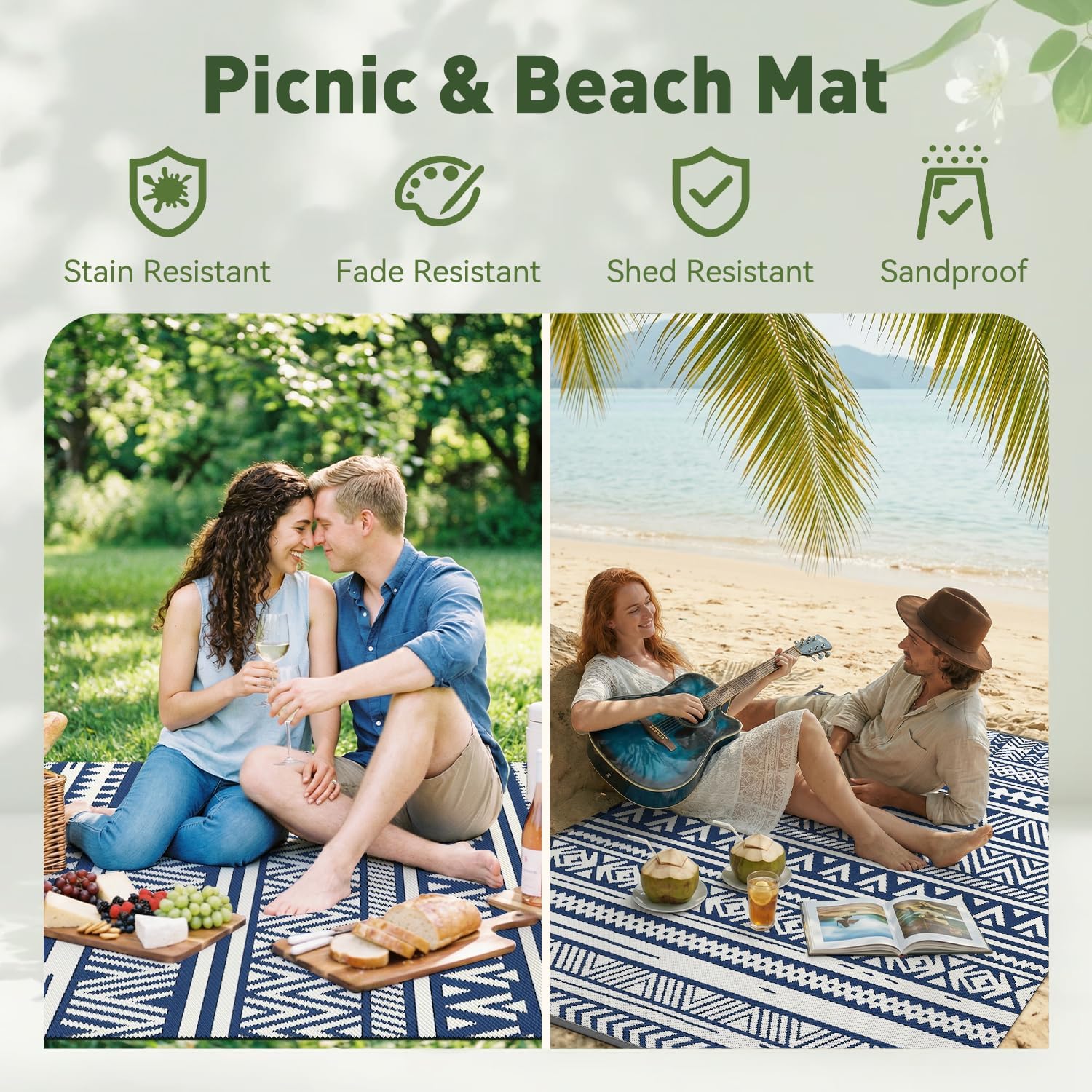 Thumbnail 4 de MontVoo-Outdoor Rug Carpet Waterproof 5x8 ft: Reversible, Durable Boho Navy Blue Patio Rug