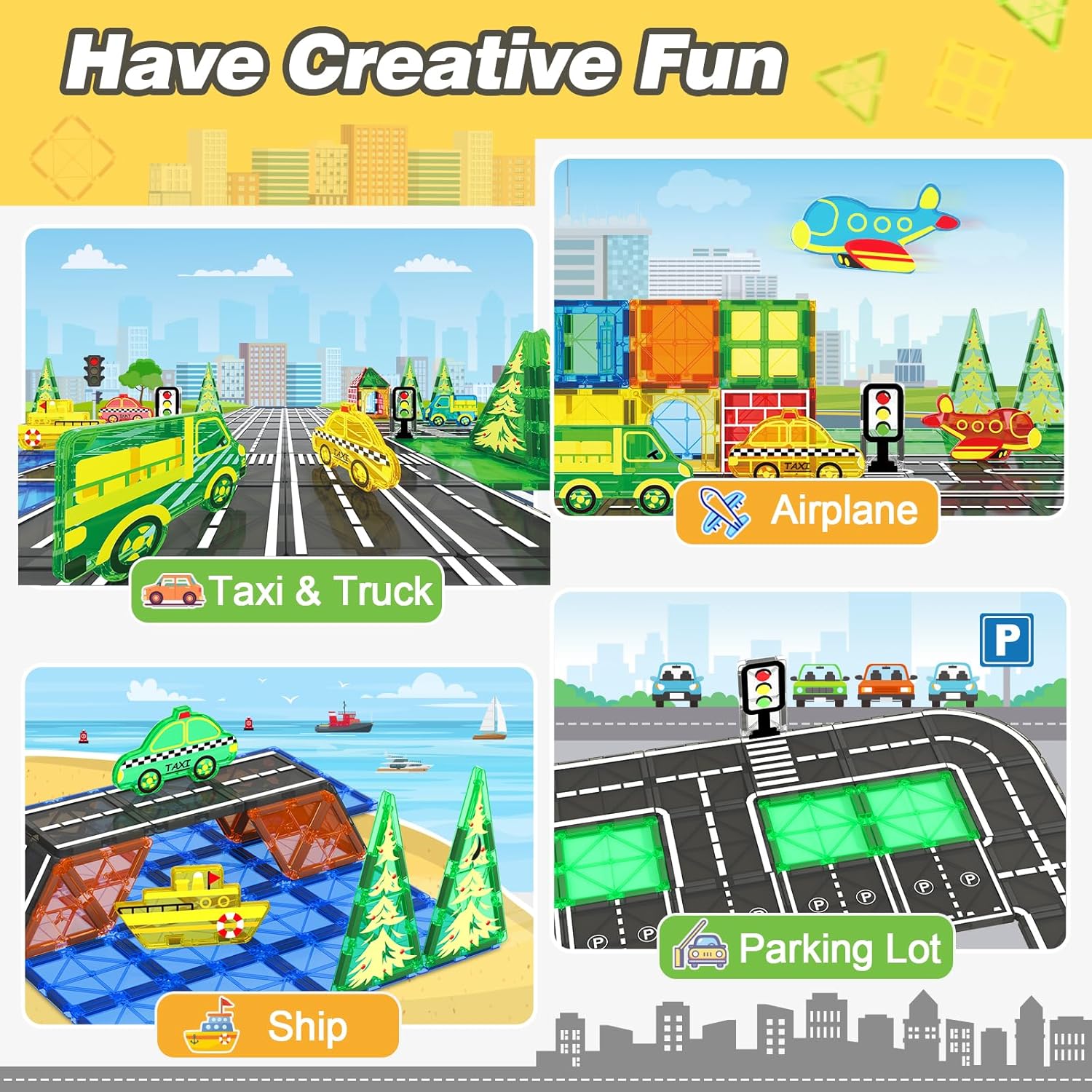 Detalle de Coodoo Magnetic Tiles City Road Set – Creative City-Building for Ages 3–5