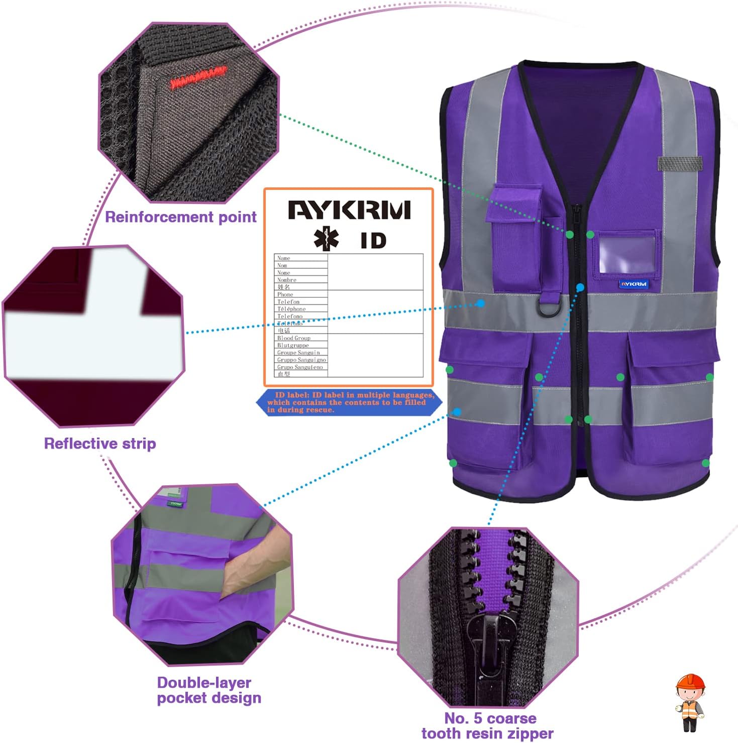 Thumbnail 1 de Gilet de sécurité haute visibilité AYKRM 21 Couleurs 7 poches – classe 2, réfléchissant 360° (unisexe)
