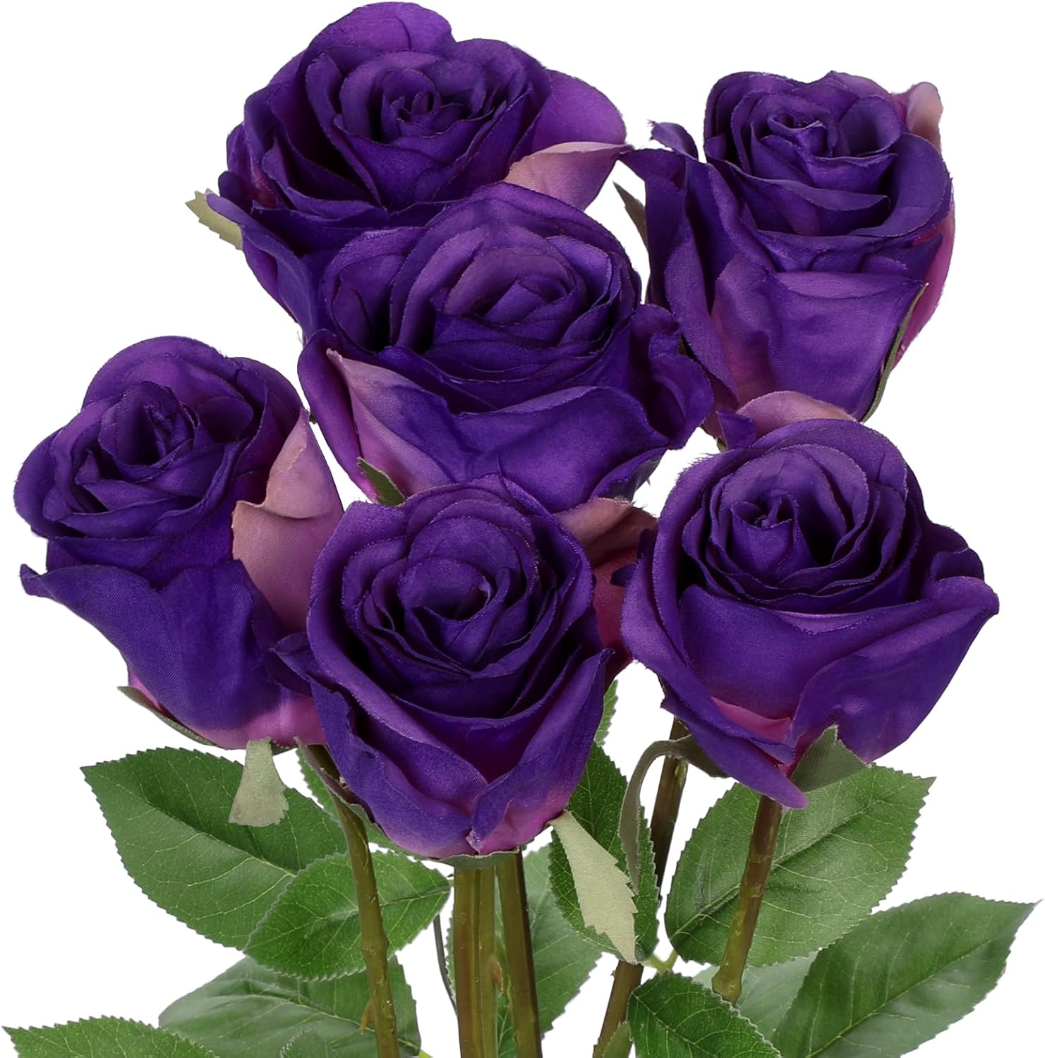 Detalle de Oairse Purple Artificial Roses 6PCS, 18.9" Silk Rose Flowers with Long Stems