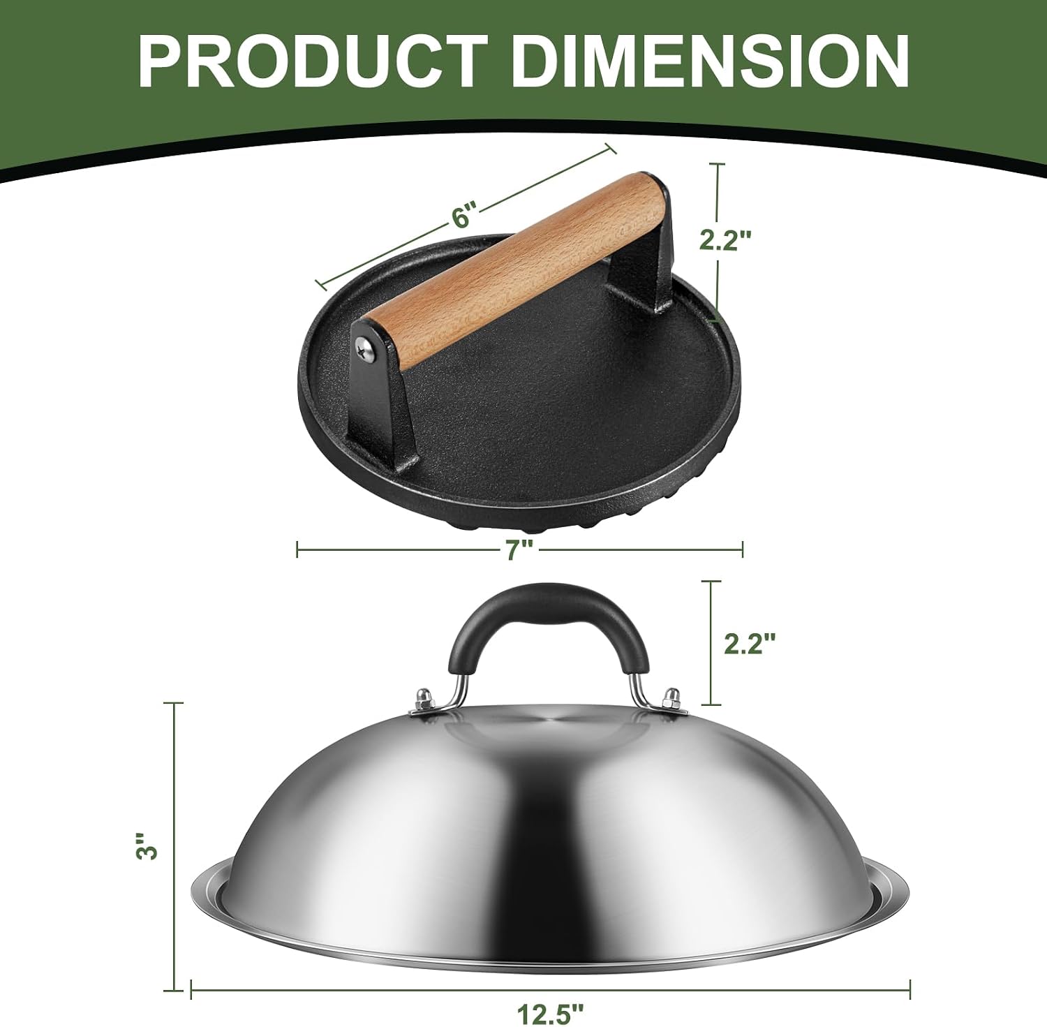 Thumbnail 6 de EWFEN xike-0079US Griddle Set with Stainless Steel Dome and Cast Iron Press