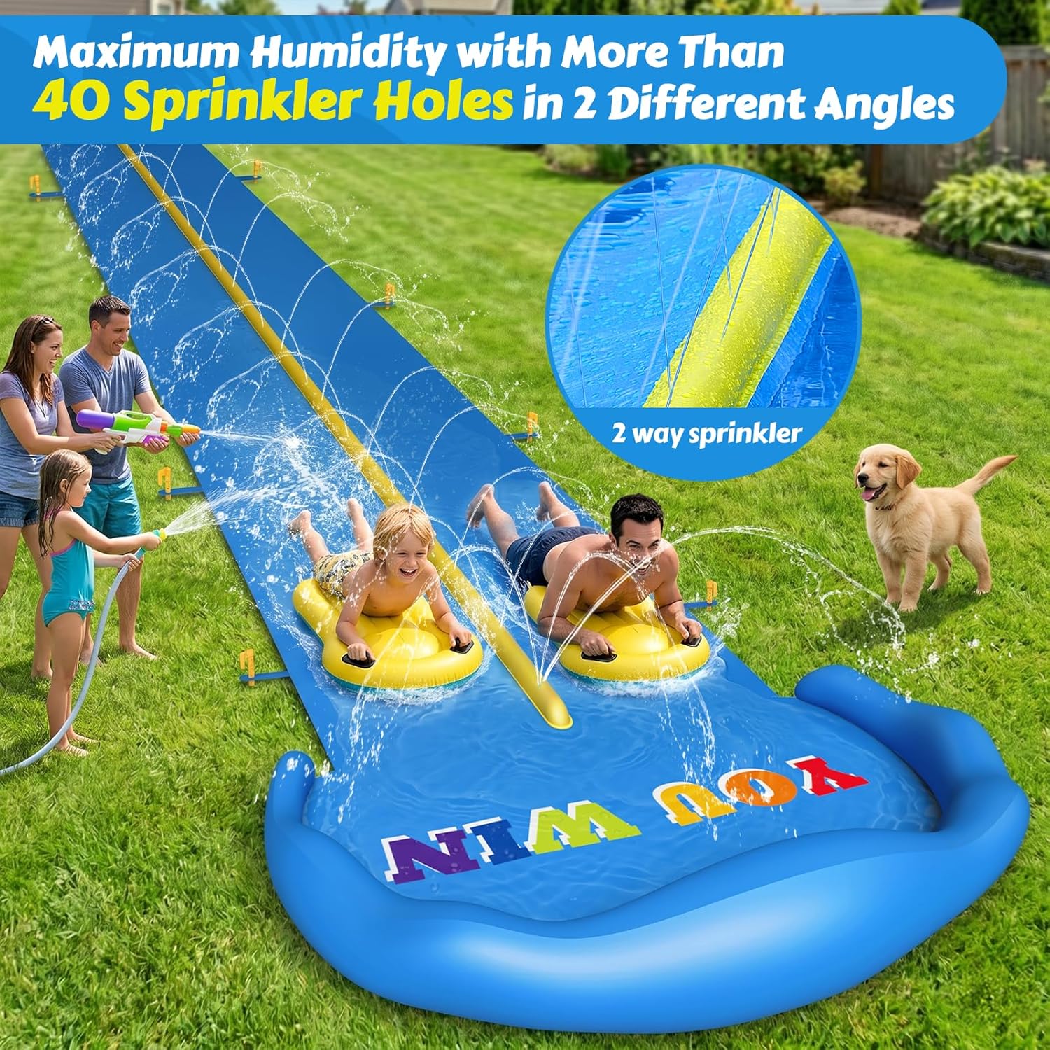 Thumbnail 1 de Evoio Water Slide 32.8ft Inflatable Splash Slide with 2 Racing Lanes
