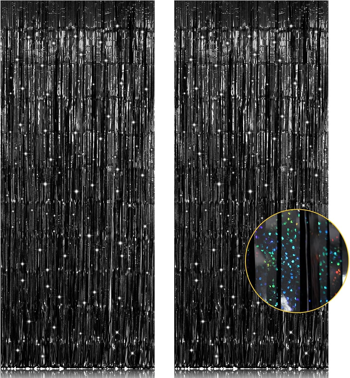 2 Pack 3.2ft x 8.2ft Black Tinsel Foil Fringe Curtain – Sparkly Backdrops for Photo Booths