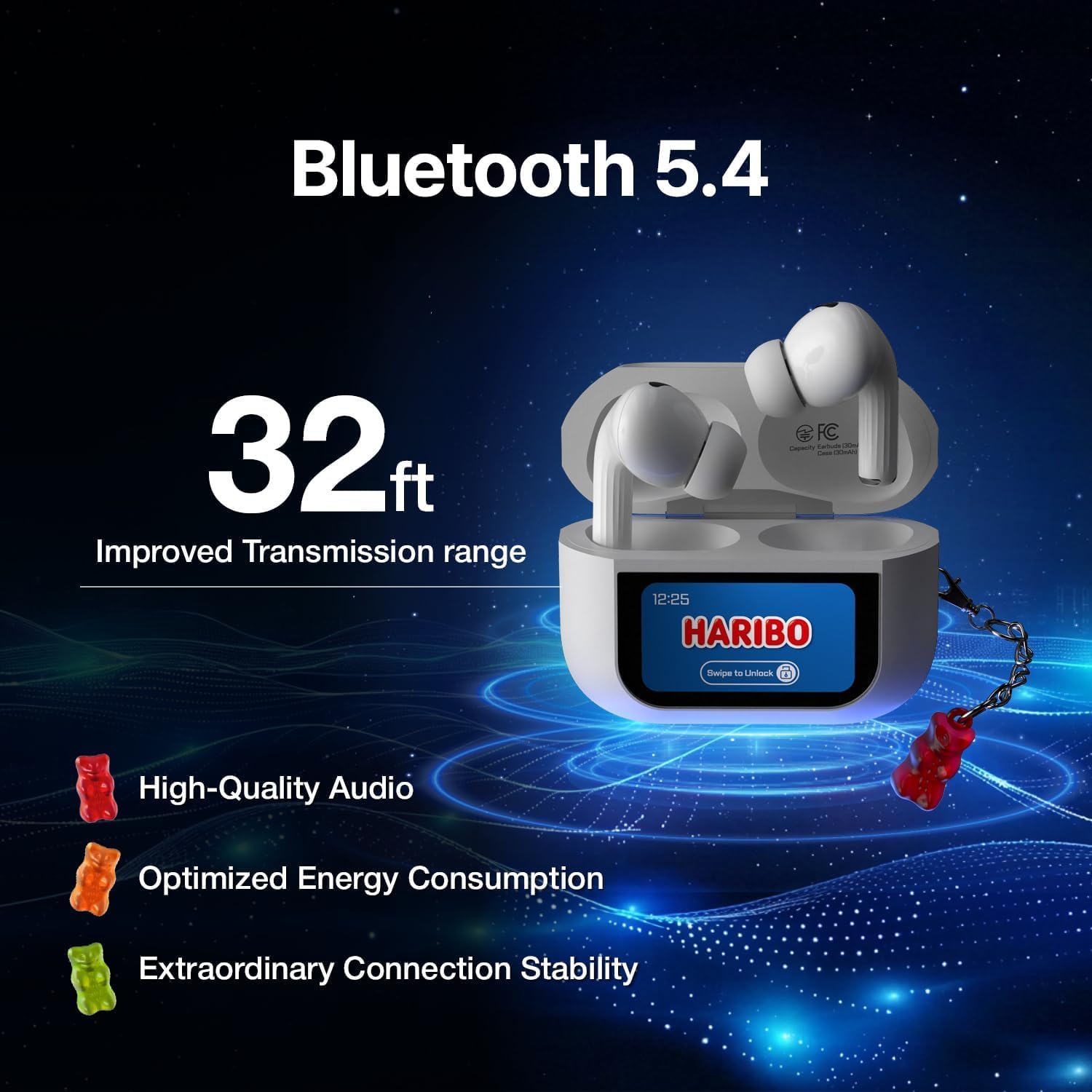 Thumbnail 3 de HARIBO Bluetooth Kopfhörer In-Ear mit LCD-Touchcase – Gelb (Gummy Bear Style)