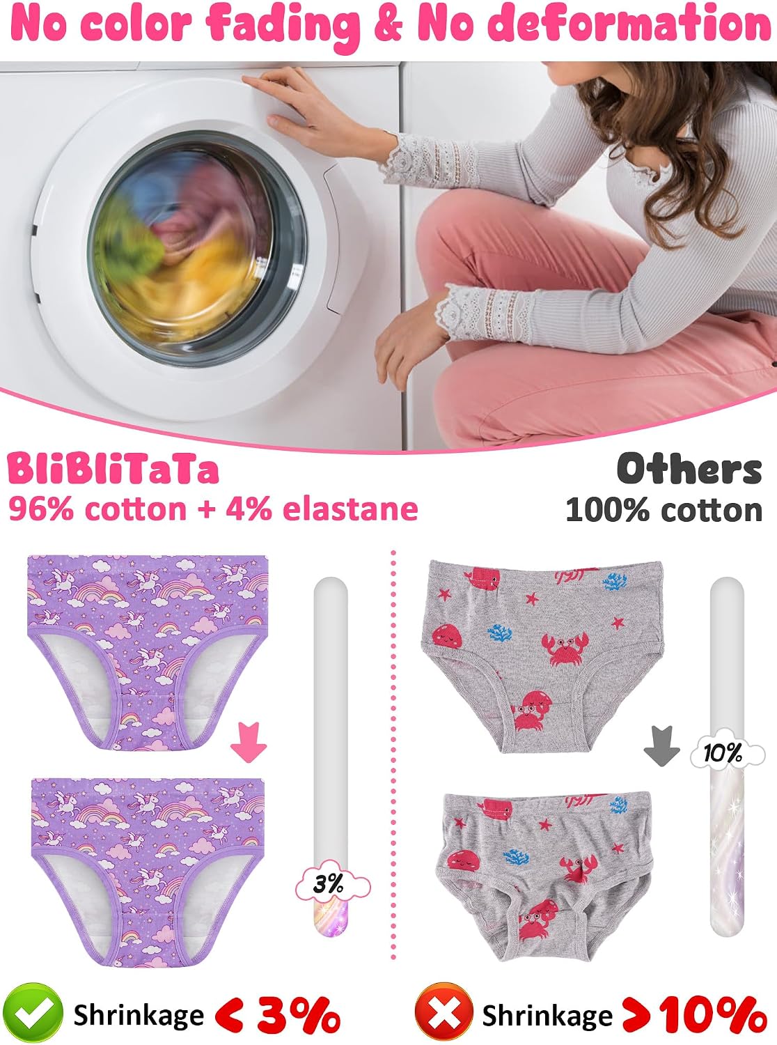 Detalle de BliBliTaTa Girls’ Cotton Tagless Underwear, 8-Pack, 18M–12Y