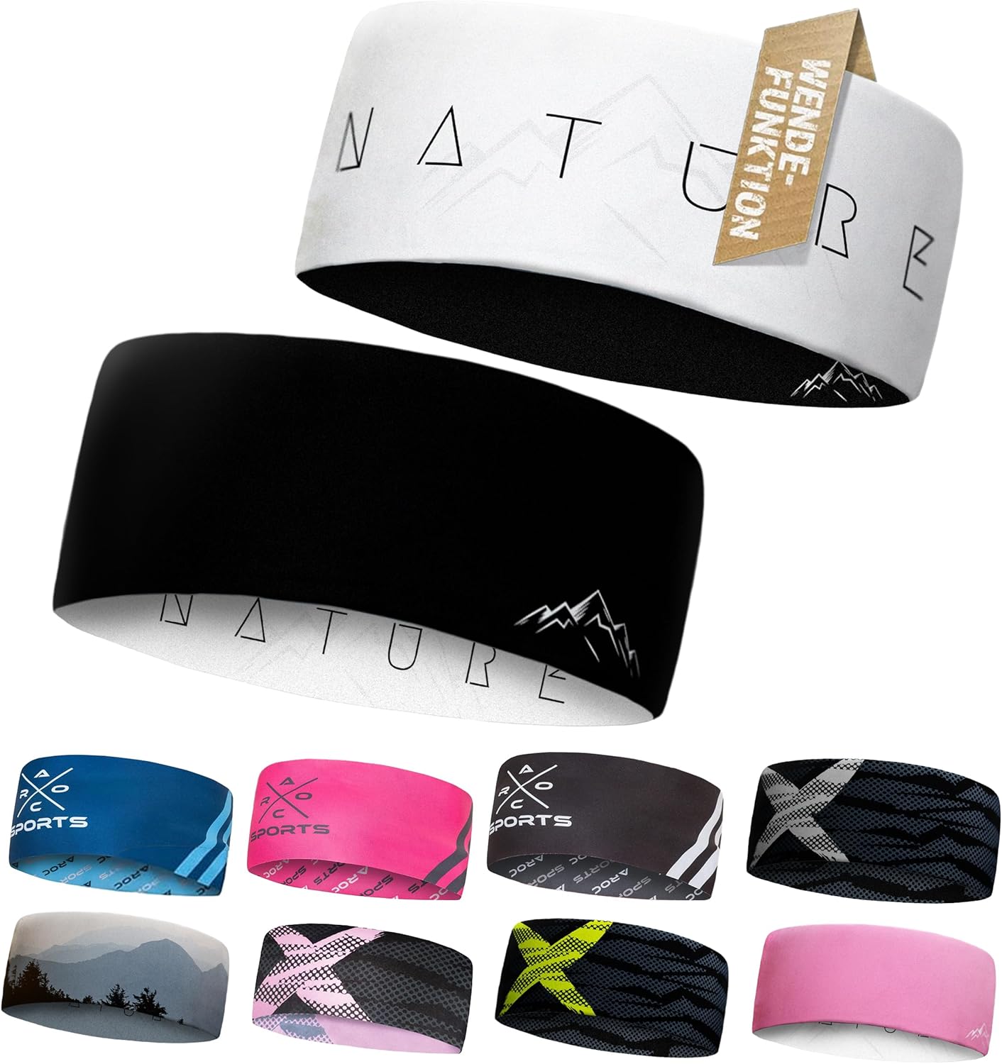 Atmungsaktives Sport Stirnband (Damen & Herren) mit AROC-DRY & Elasthan – winddichtes Schweißband zum Wenden