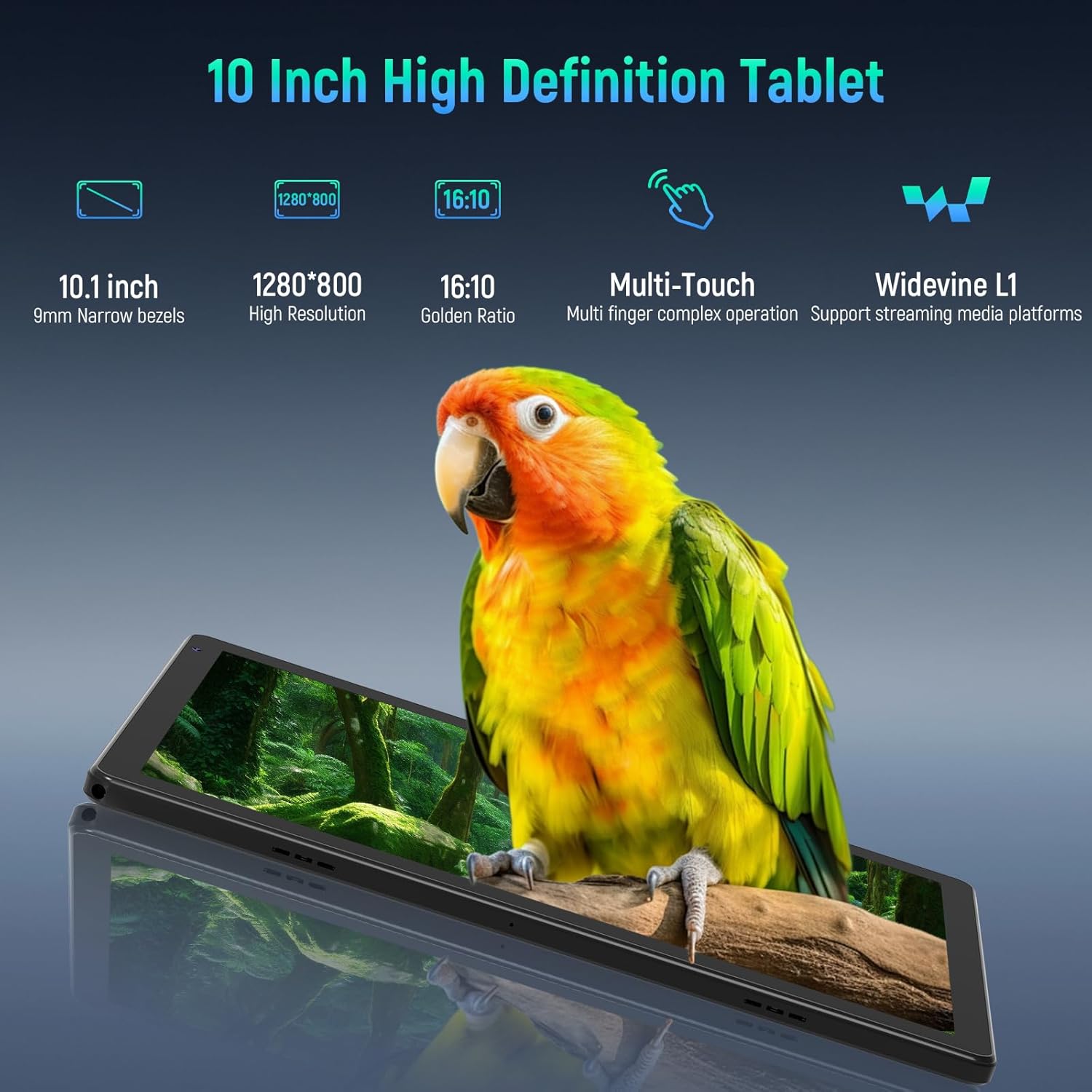 Thumbnail 4 de Whitedeer 10 inch Android 15 Tablet with Face ID, WiFi 6 and 128GB–1TB expandable storage (Black)