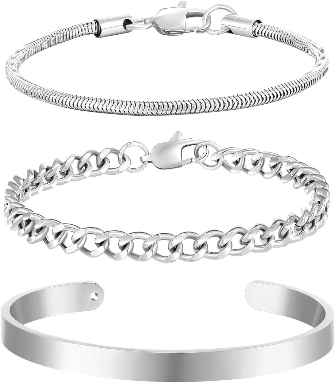 Detalle de Halora Silber Armband Herren 3er Set Edelstahl