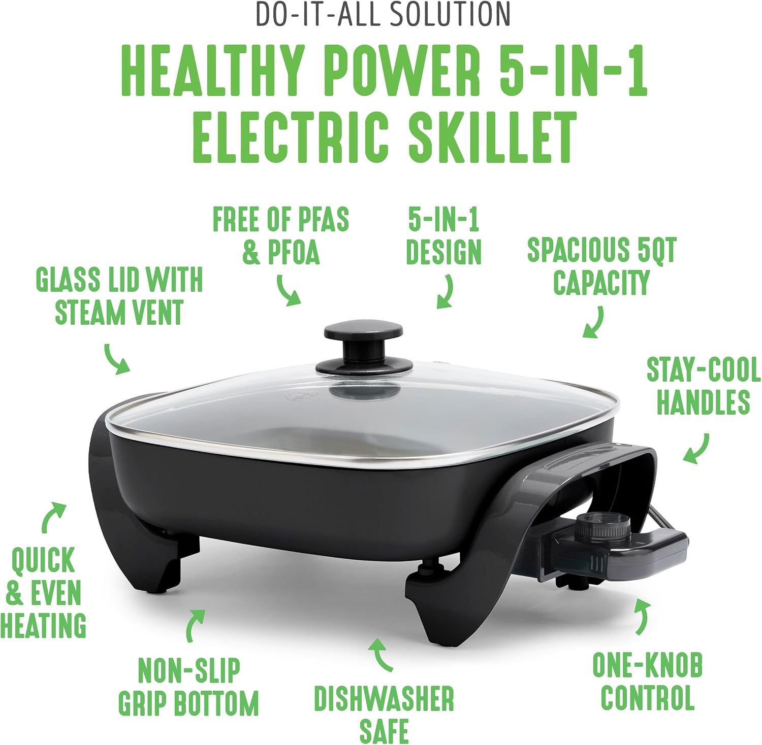 Detalle de GreenLife 12" 5QT Electric Skillet — Nonstick Ceramic