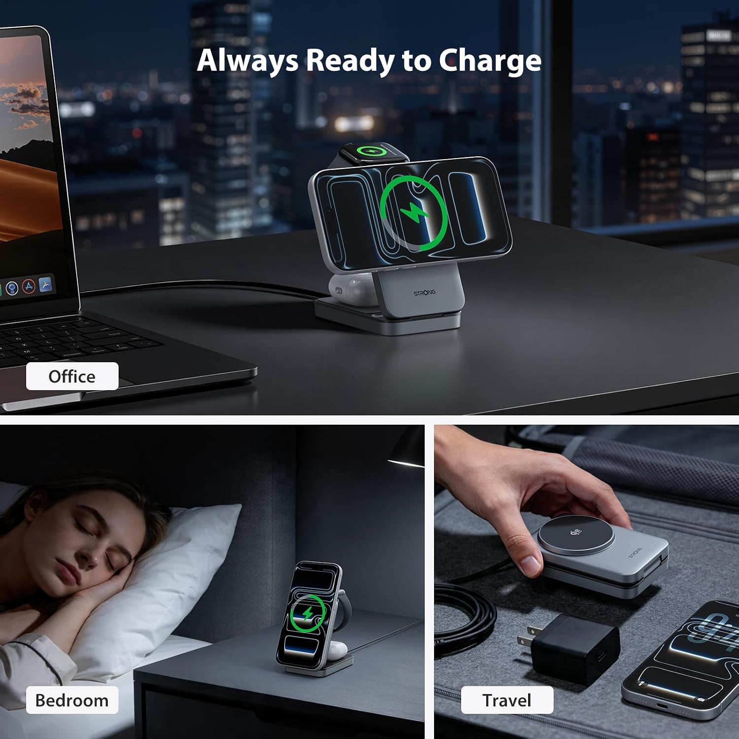 Detalle de STRONG 3-in-1 Wireless Charging Station, 25W