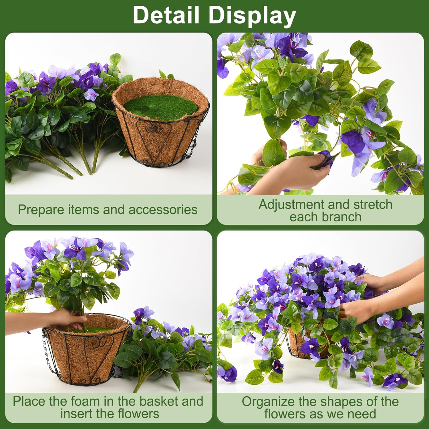 Thumbnail 3 de Homsunny Artificial Bougainvillea Hanging Flowers with Basket for Outdoor Décor