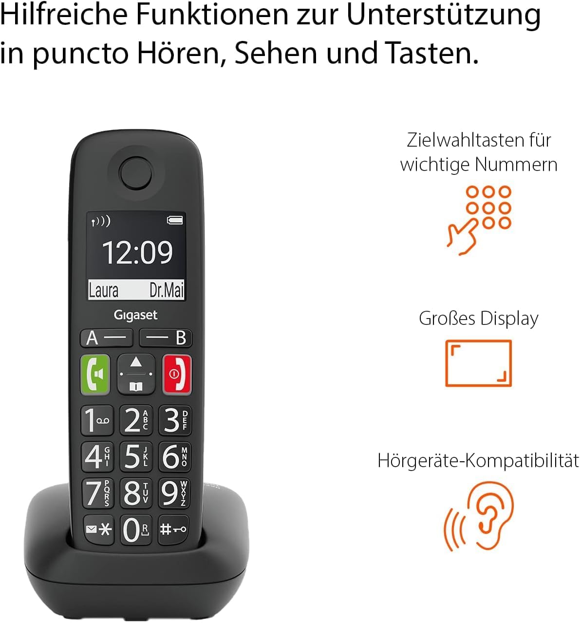 Detalle de Gigaset E290 Duo – Schnurlose Senioren-Telefone mit großen Tasten und Hörverstärkung