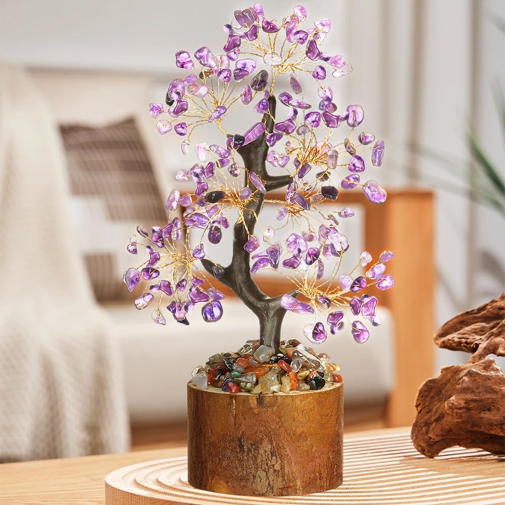 Detalle de Vicloon 7 Chakra-kristalboom in paars met houten voet
