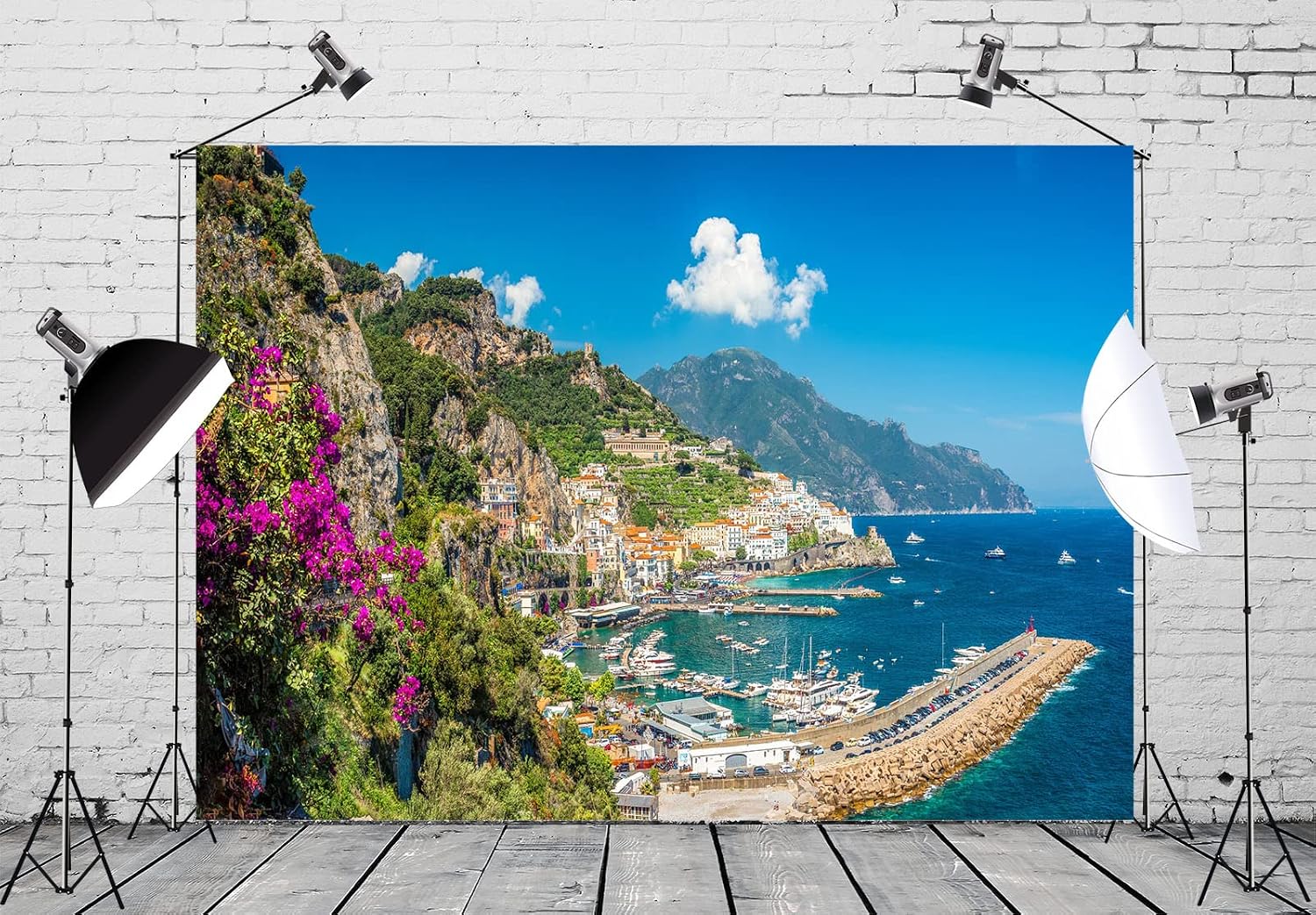 Detalle de BELECO 2.1 x 1.5m Italian Amalfi Coast photo backdrop for studio booth & parties