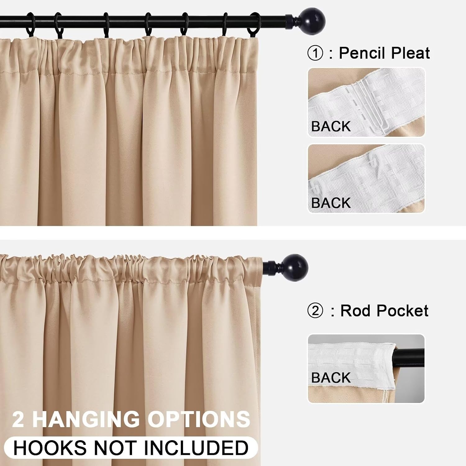 Detalle de DWCN Verdunkelungsvorhänge Dicke Thermovorhänge 200x140 cm (Höhe x Breite) beige, 2er Set