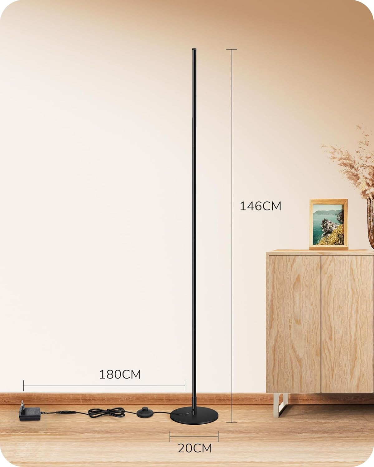 Thumbnail 4 de EDISHINE 2er-Set Stehlampen für Wohnzimmer LED dimmbar, 3000K, höhenverstellbar bis 146 cm (schwarz) – inkl. Memory-Funktion