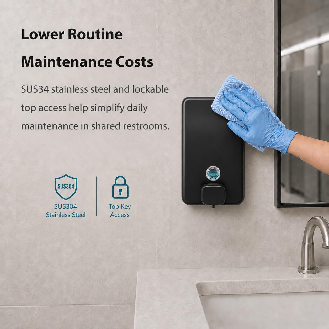 Detalle de Wall-Mount Soap Dispenser, Stainless Steel