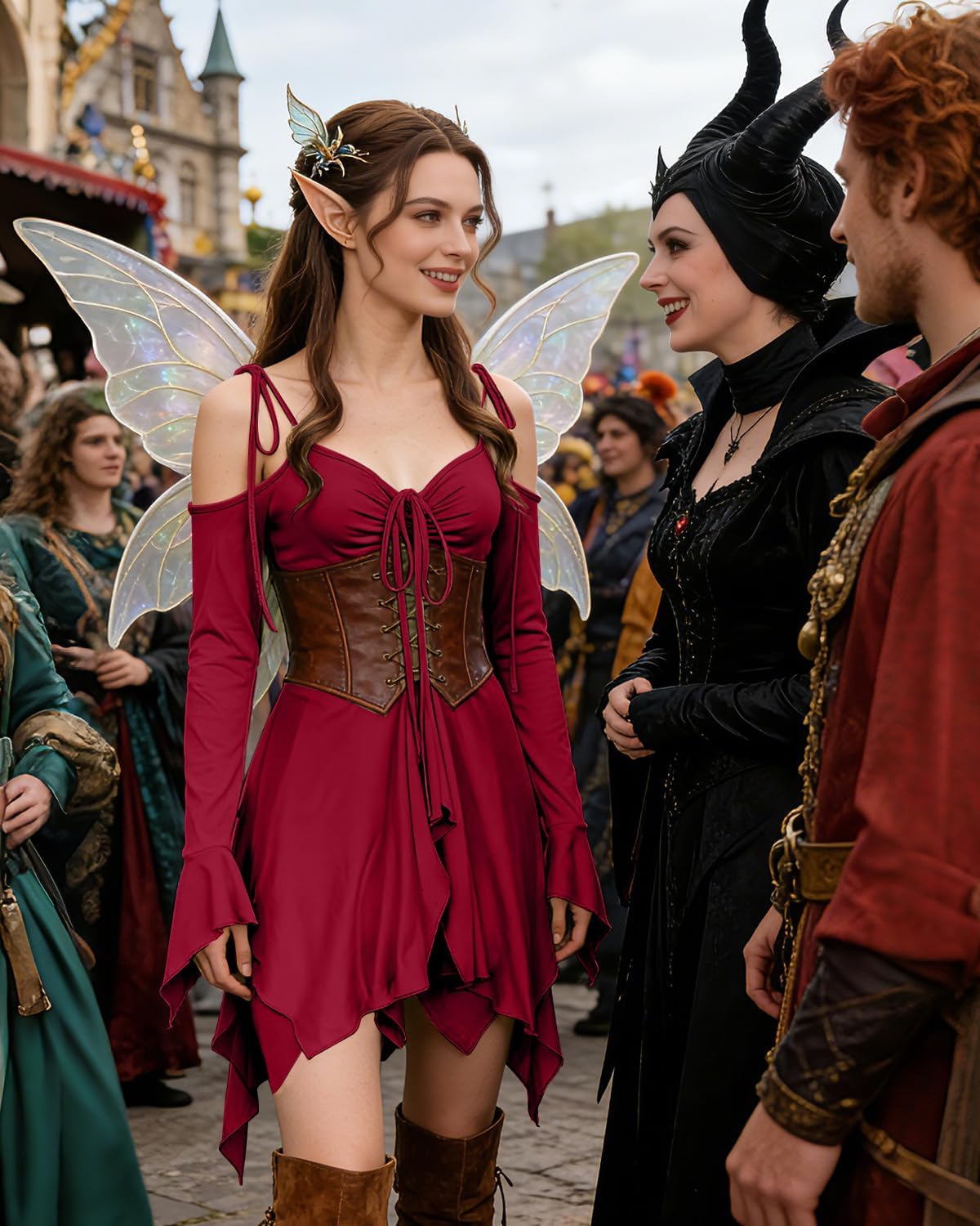 Detalle 1 de Joukavor Renaissance Fairy Dress, Polyester-Spandex Blend