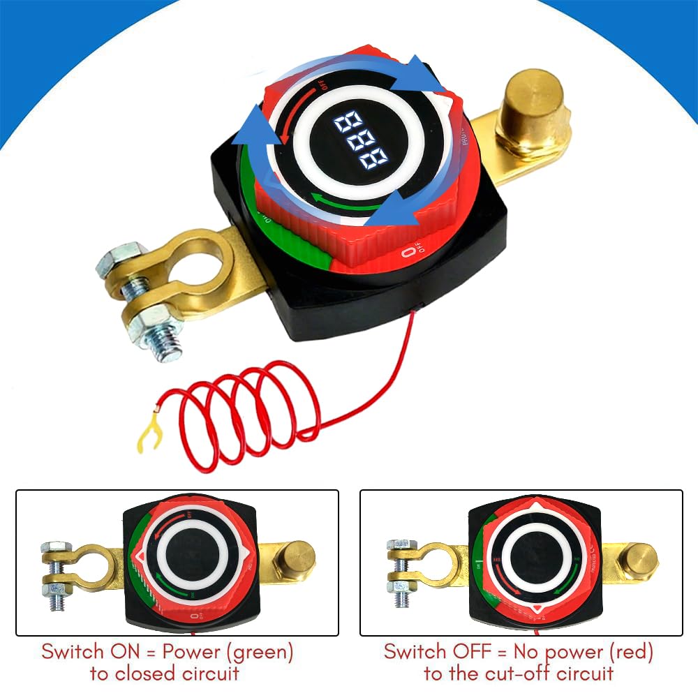 Thumbnail 2 de Batterietrennschalter mit Spannungsanzeige – DC 5–80 V Autobatterie-Hauptschalter mit Voltmeter