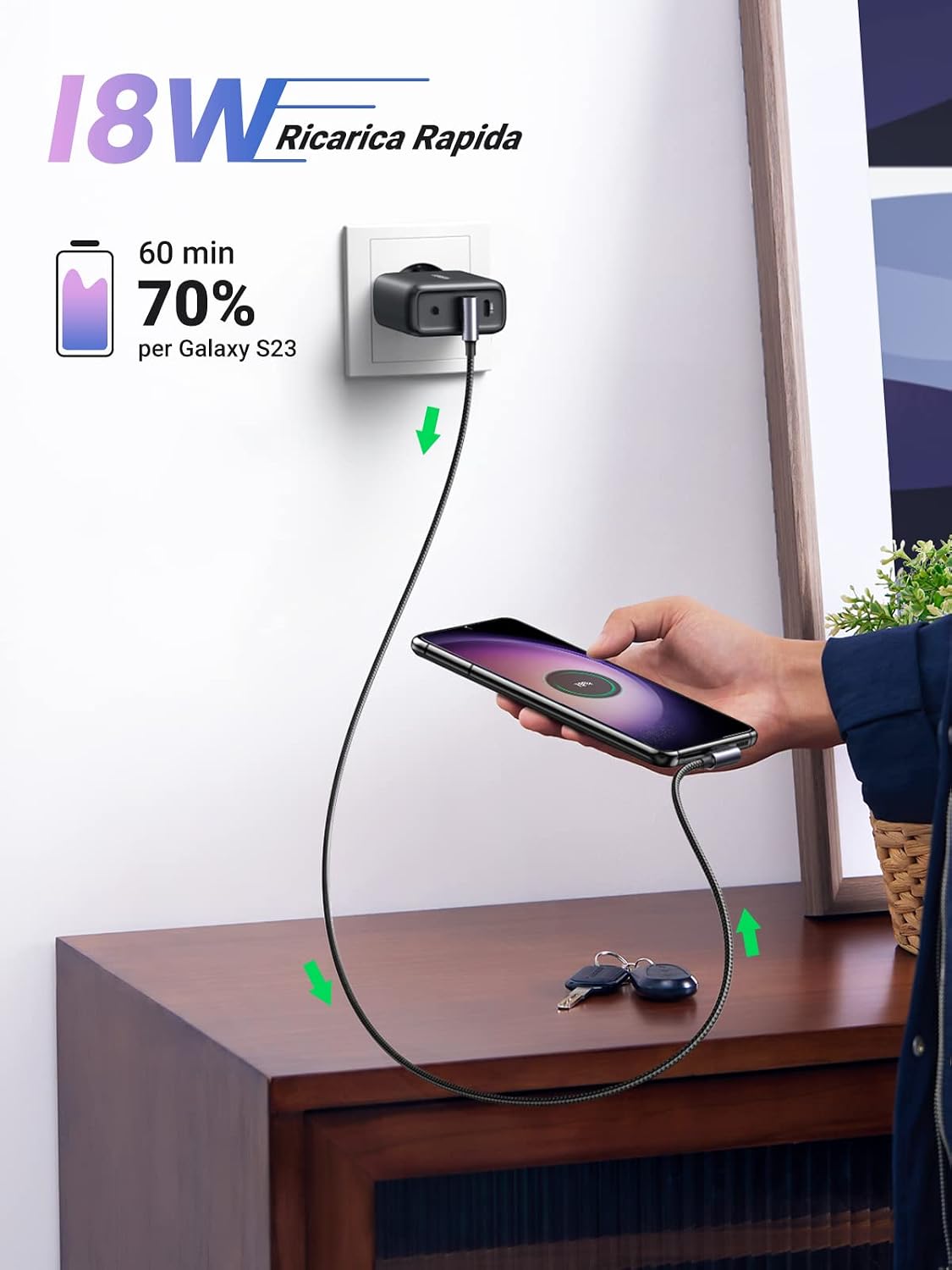Detalle 2 de UGREEN USB C a A 90 gradi 3A
