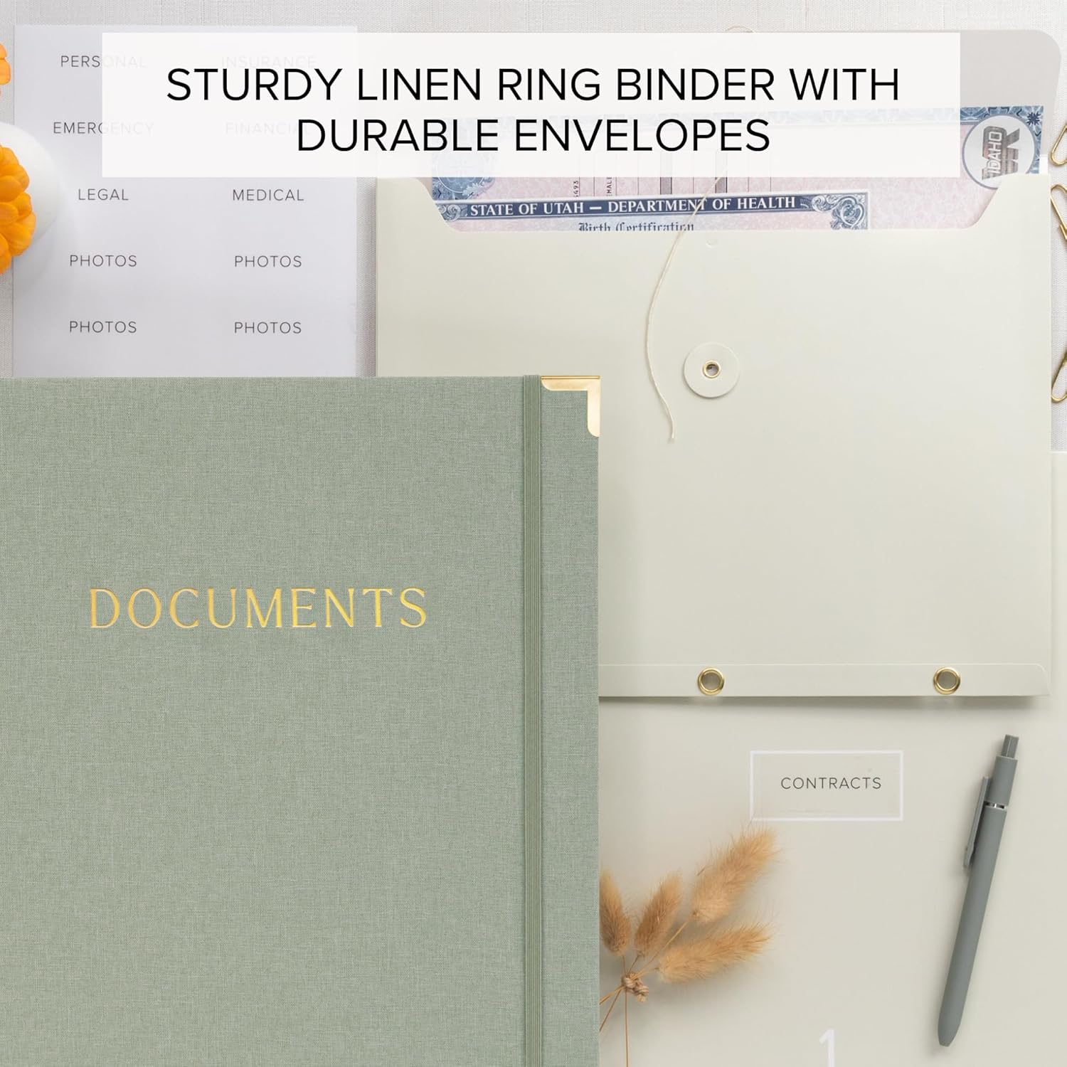 Detalle de ZICOTO zic-docorganizer-sag_24-017a Document Organizer Binder, Sage Linen, 8 Folders