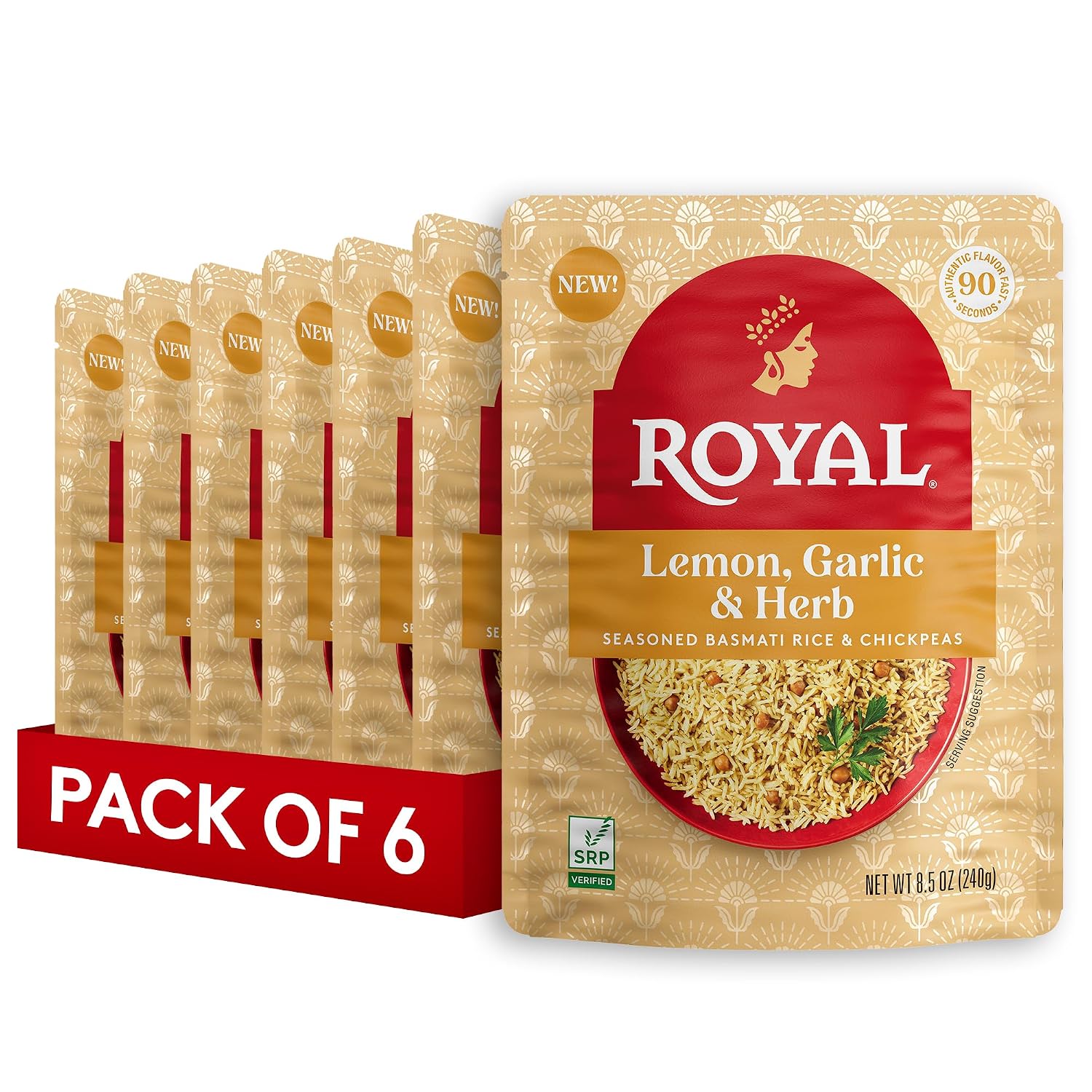 Detalle de Royal 91000485 Lemon Garlic Basmati Rice and Chickpeas, 6-Pack, 8.5 oz