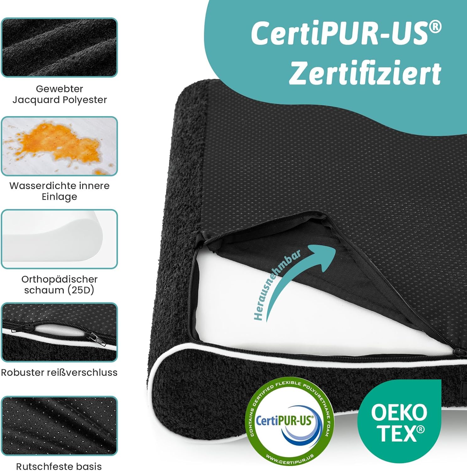 Thumbnail 4 de COZY KISS Orthopädisches Hundebett für große Hunde, mit erhöhtem Rand (129x91x18 cm), waschbare & rutschfeste Hundematte, schwarz