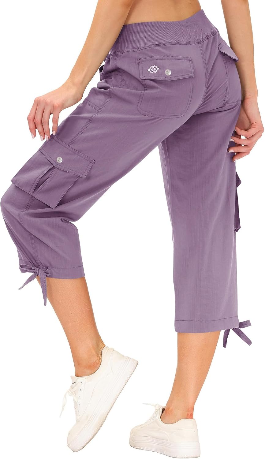 Detalle de MoFiz Women's Cargo Capri Pants, Loose Fit, Lightweight, Six Pockets