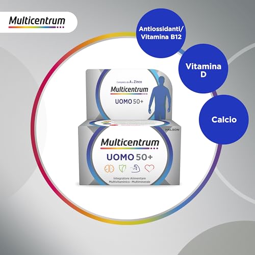 Detalle 2 de Multicentrum Uomo 50+ – Integratore Multivitaminico Completo, 60 Compresse