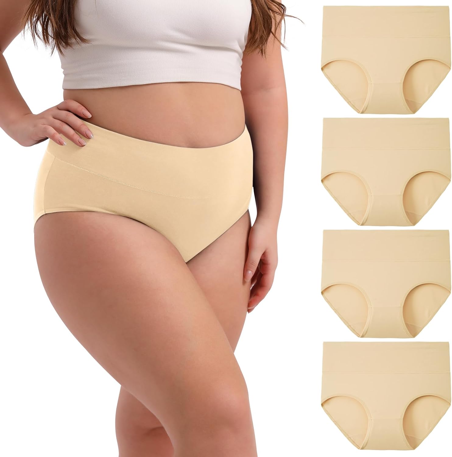 Thumbnail 4 de INNERSY Women's Plus Size High-Waisted Cotton Briefs 4-pack 🩲