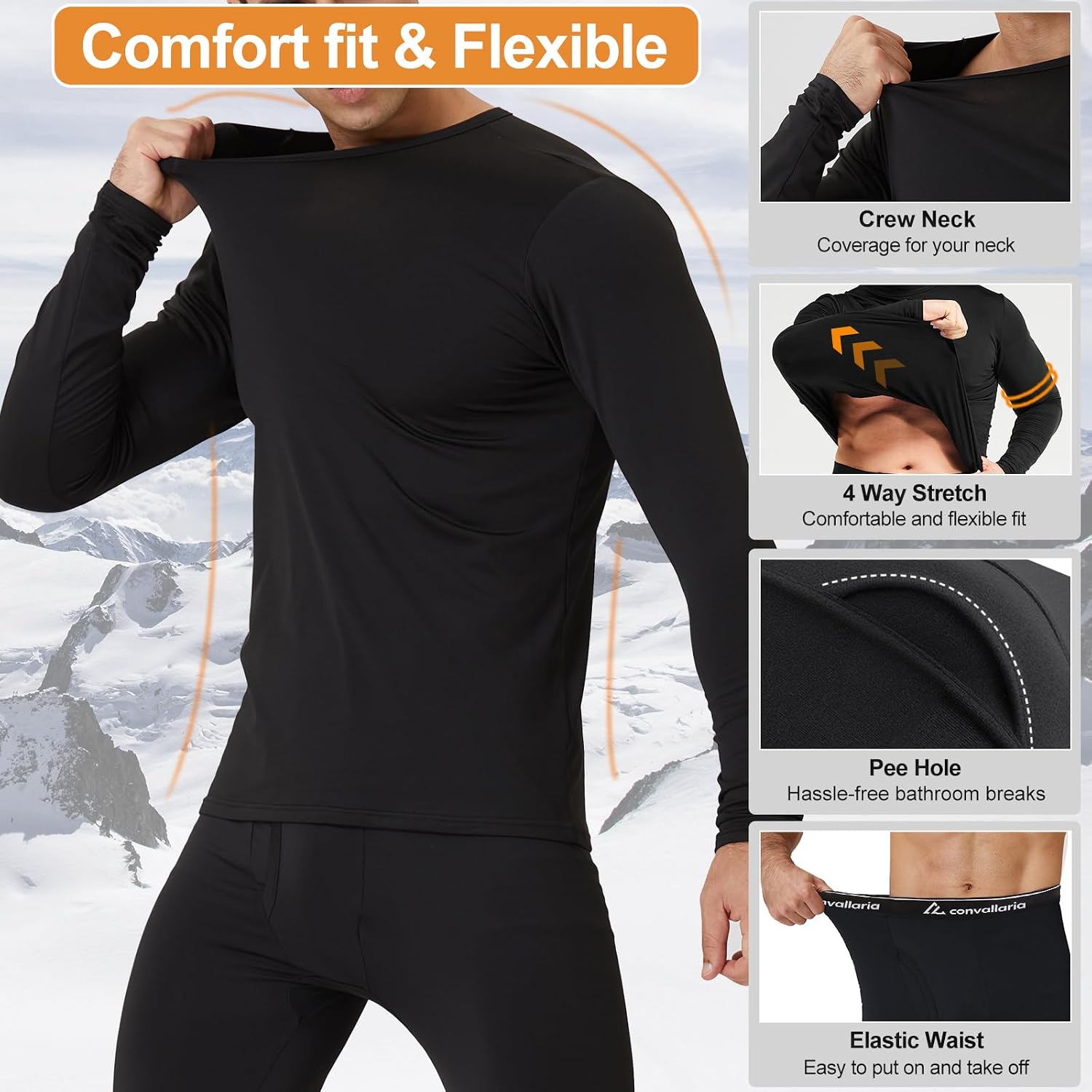 Detalle de CL convallaria Men's Thermal Underwear Set fleece-lined base layer top and bottom 🩲