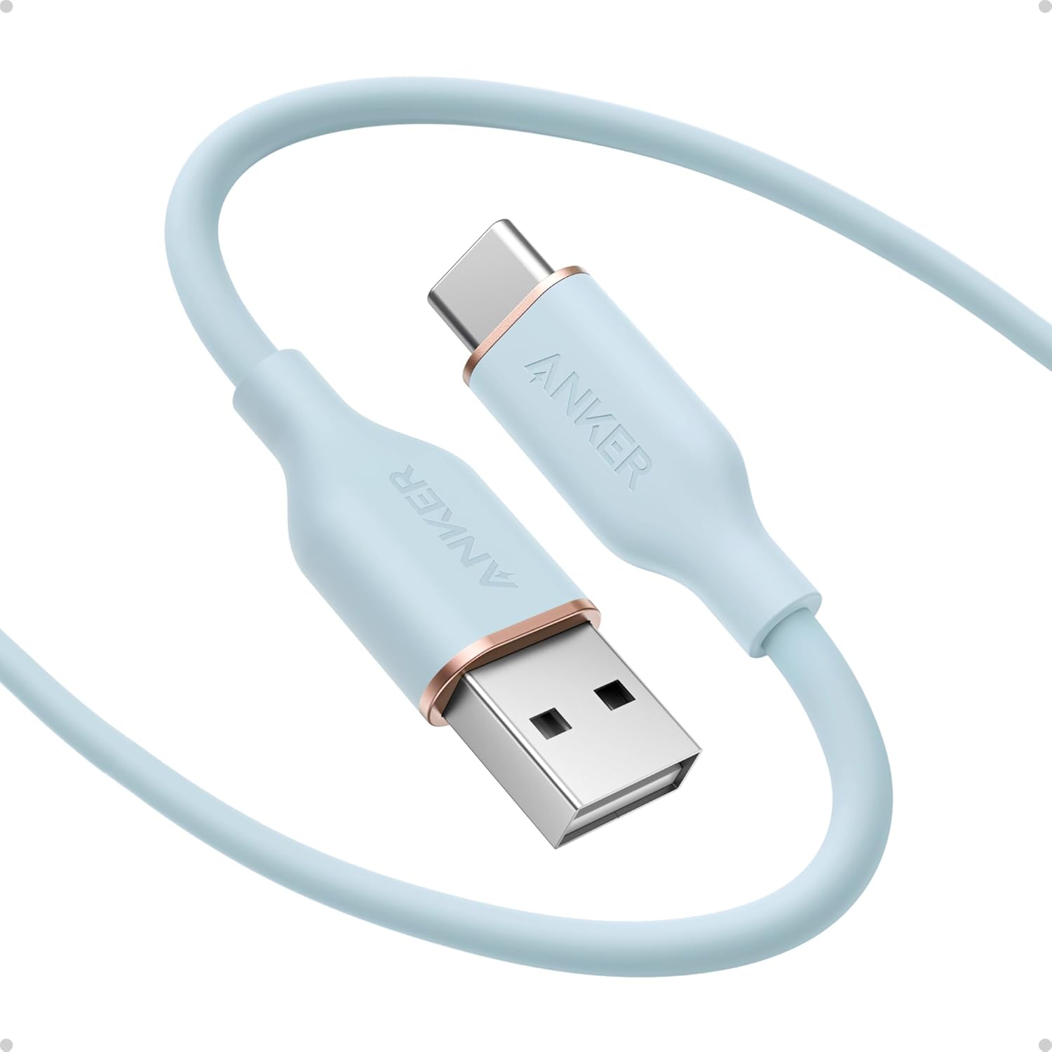 Detalle de Anker Type C Cable (6 ft) USB-A to USB-C Flow Cord – Fast Charging, Silicone, Blue