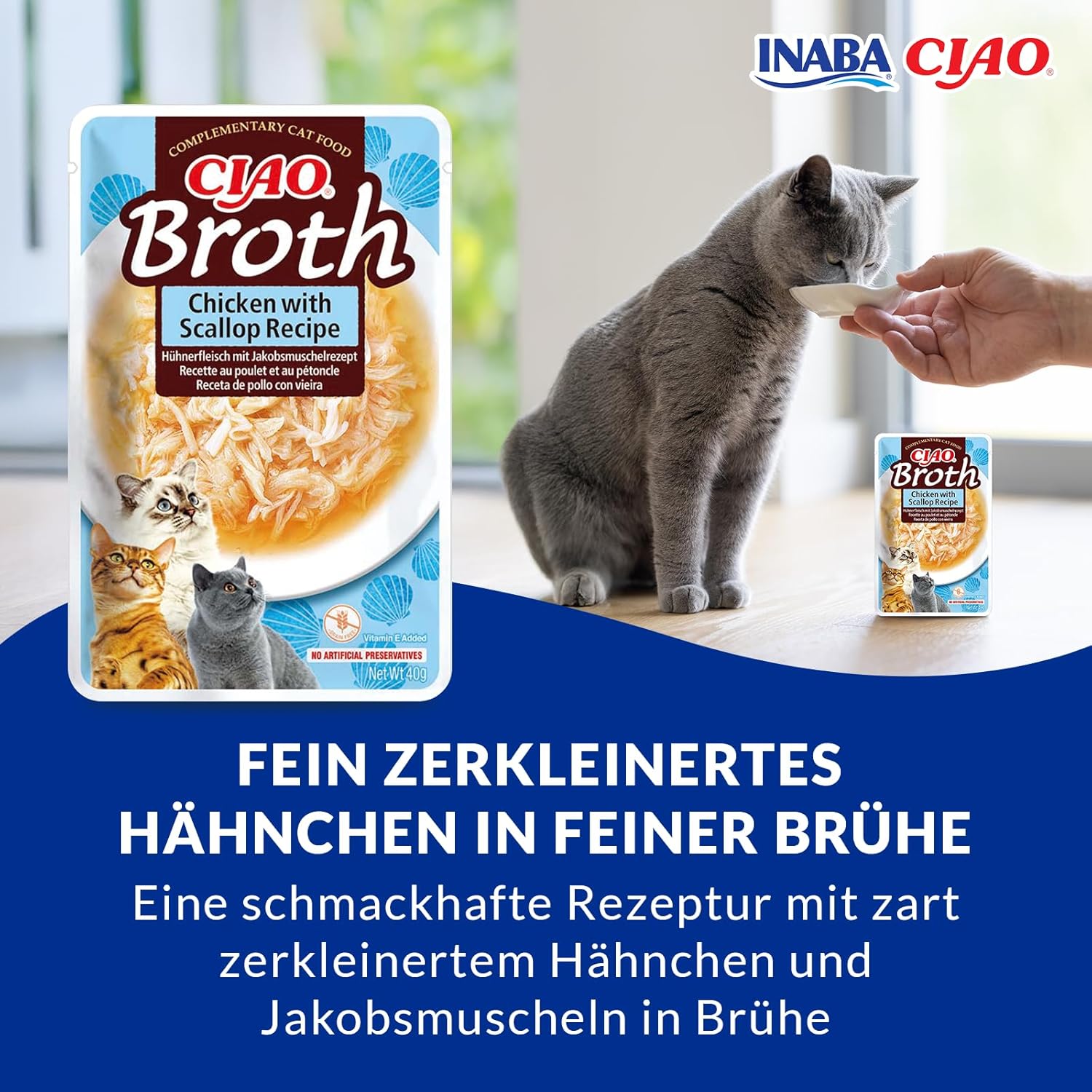 Thumbnail 1 de INABA Ciao Broth Nassfutter für Katzen – Hühnerbrühe, getreide- und zuckerfrei, 28% Geflügelfleisch