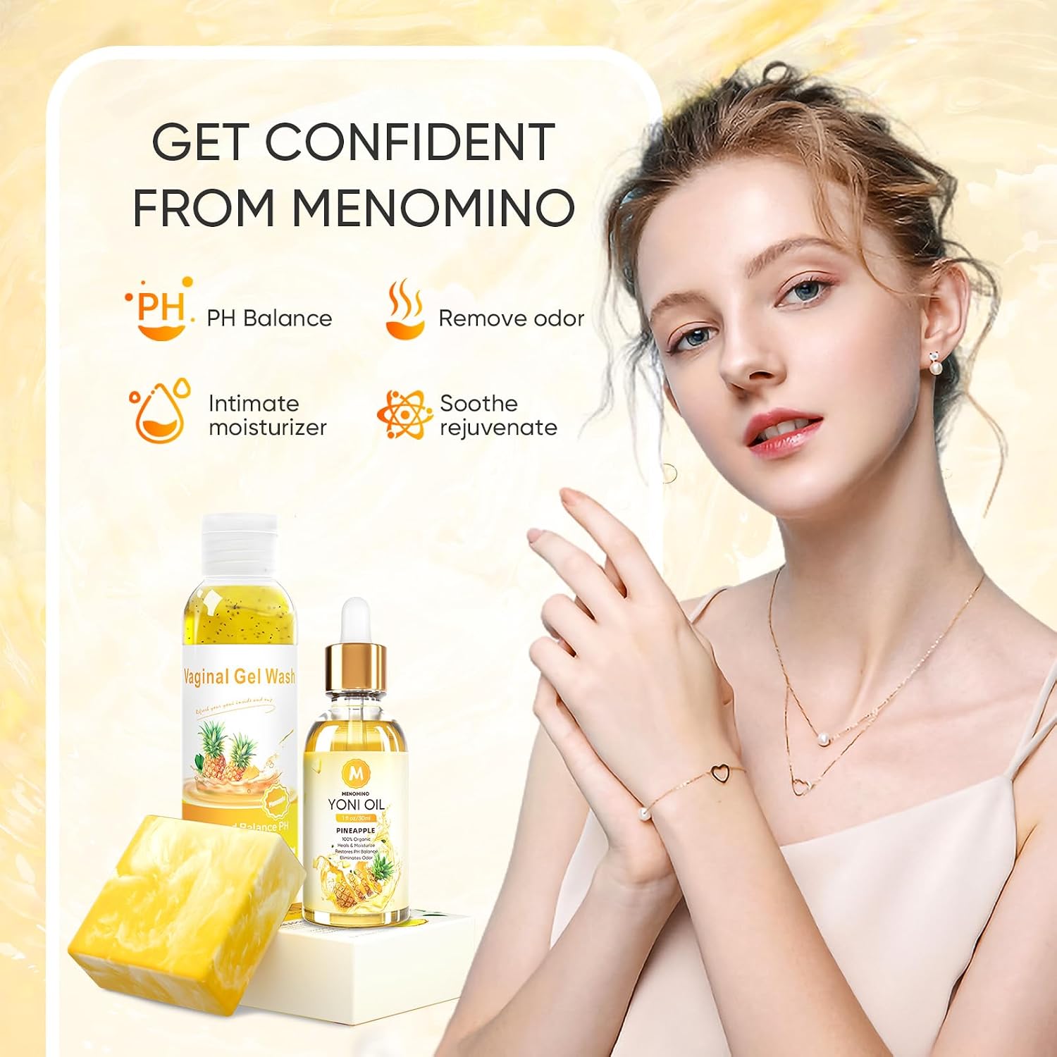 Detalle 2 de MENOMINO Feminine Wash, Yoni Soap Bar and Oil Set for Intimate Care
