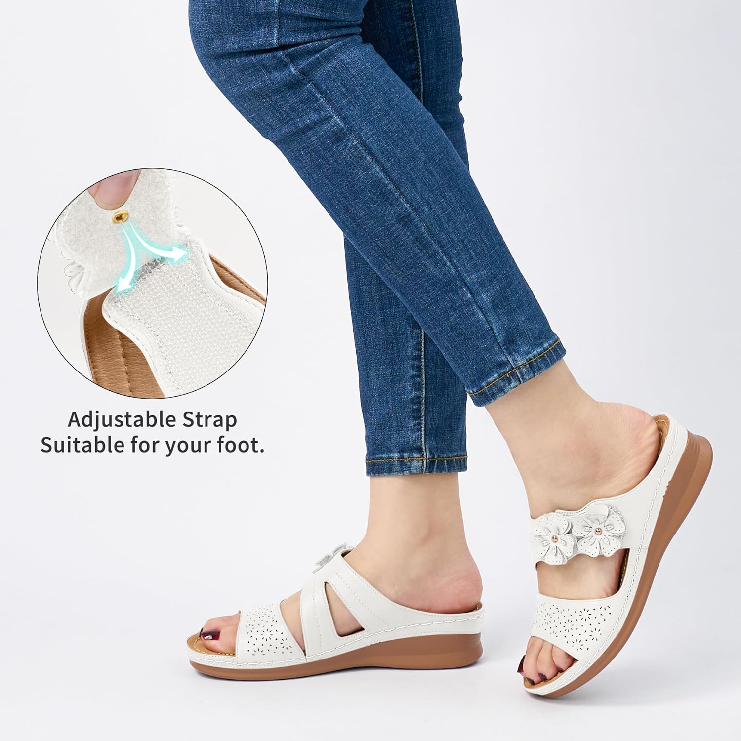 Detalle de Ablanczoom Women’s Wedge Sandals Dressy: Slip-On Floral Platform Slides for All-Day Comfort