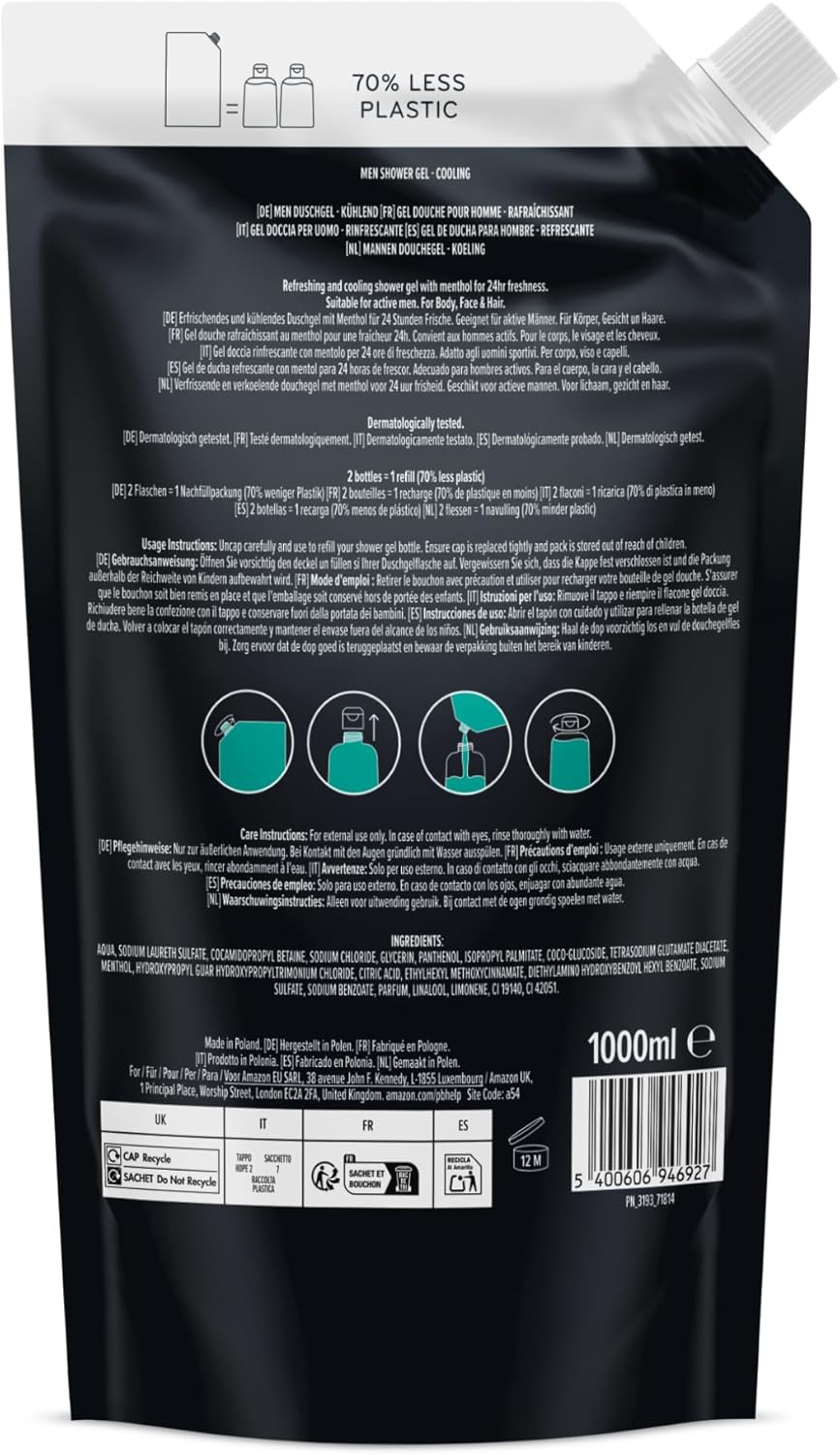 Detalle de by Amazon Gel douche Sport 3-en-1 pour homme (Recharge) — 2 x 1 000 ml