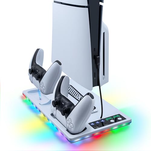 Detalle de Wigearss Supporto Verticale Raffreddamento PS5/PS5 Slim/PS5 Pro con Doppio Caricatore Controller