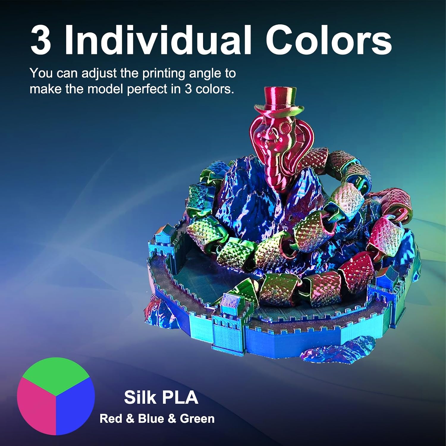 Detalle de ERYONE GUS-M4 Silk Tri-Colour PLA Filament, 1.75 mm, Red Blue Green, 1 kg