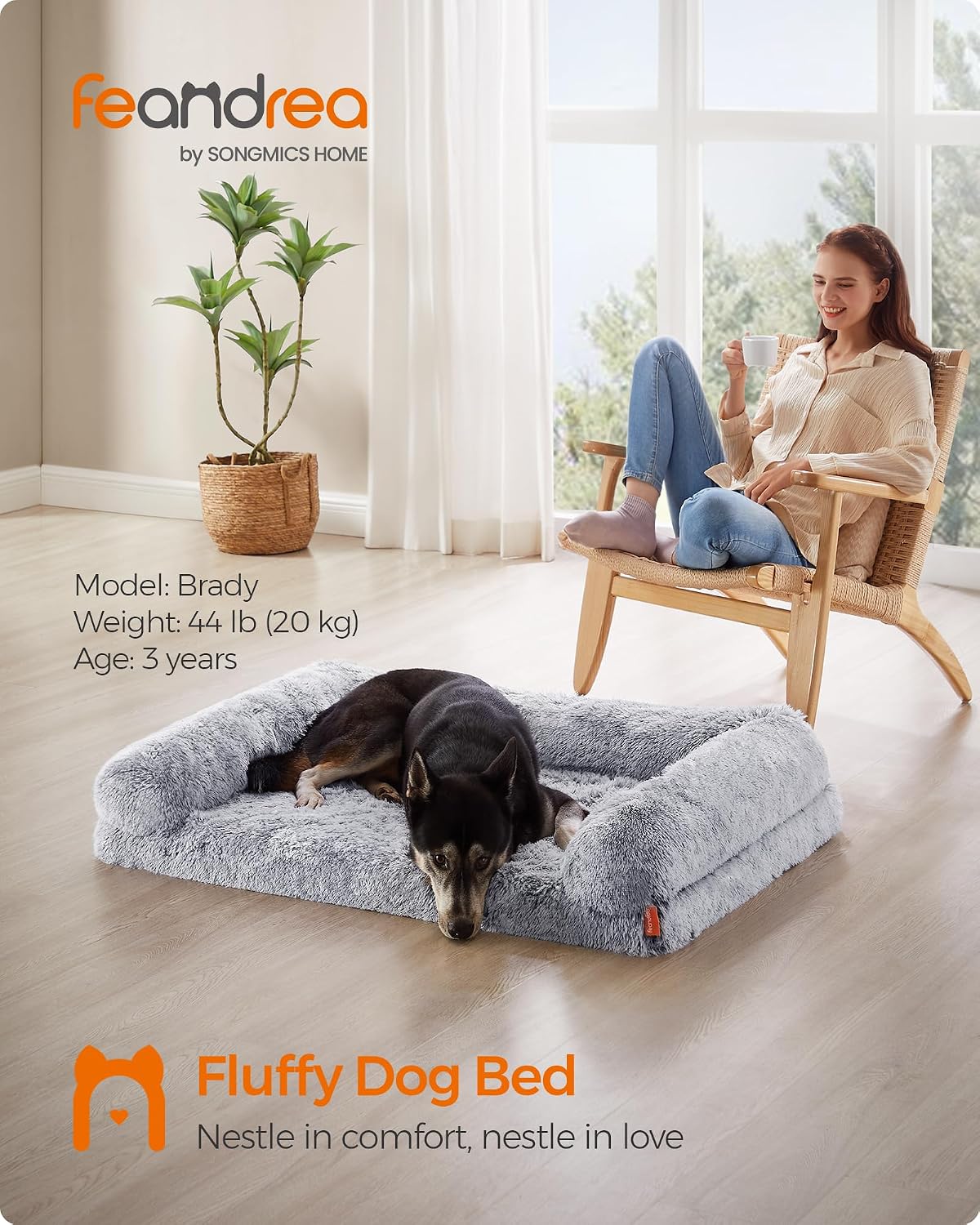 Thumbnail 1 de Feandrea FluffyHug Dog Bed XL 106x76x19cm