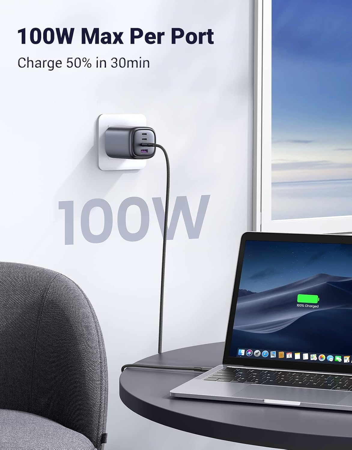 Detalle de UGREEN 40749 100W GaN USB-C Charger with 4 Ports