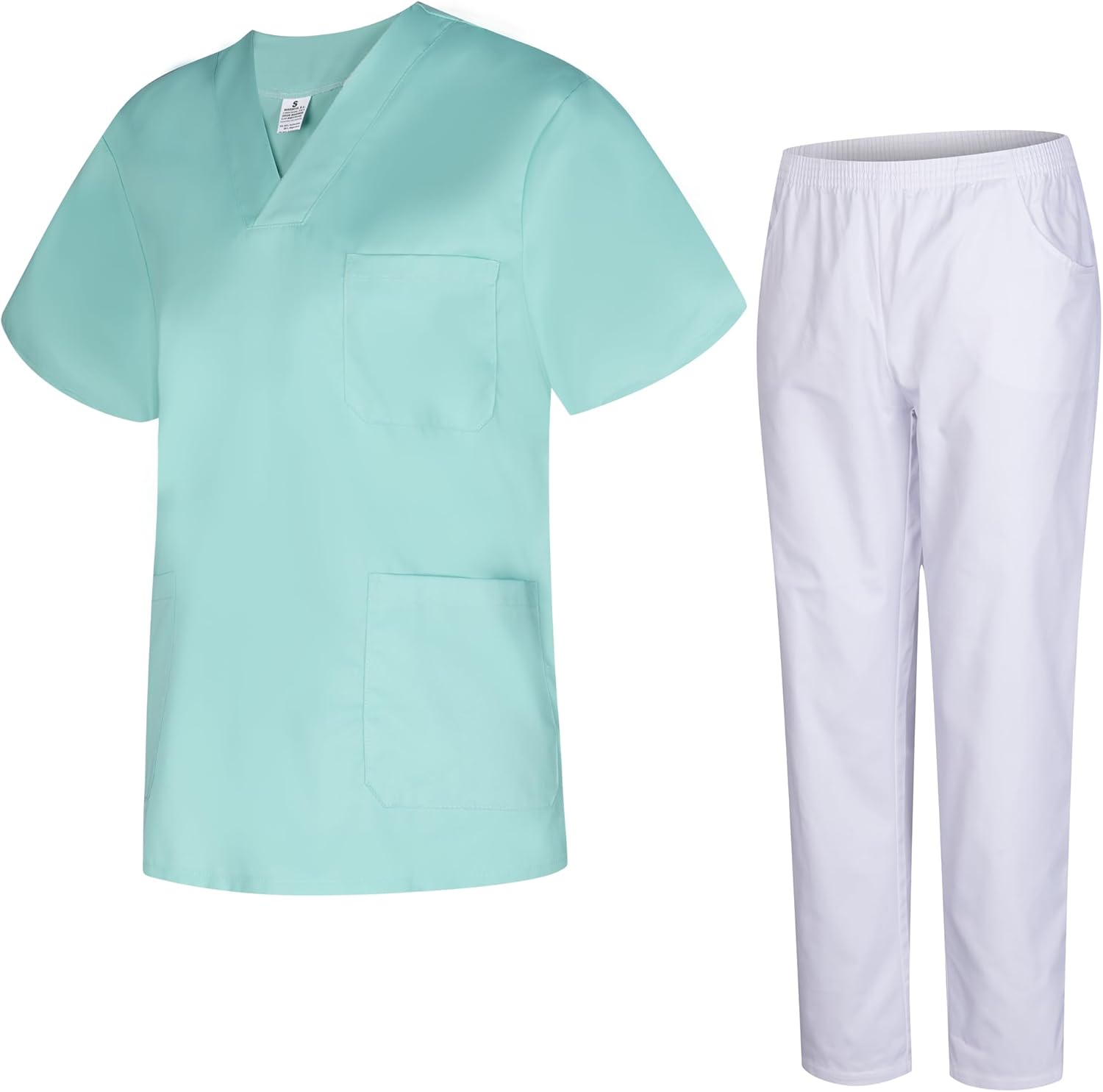 Detalle de MISEMIYA uniforme sanitario unisex con chaqueta de manga corta y pantalón blanco (talla 3XL)